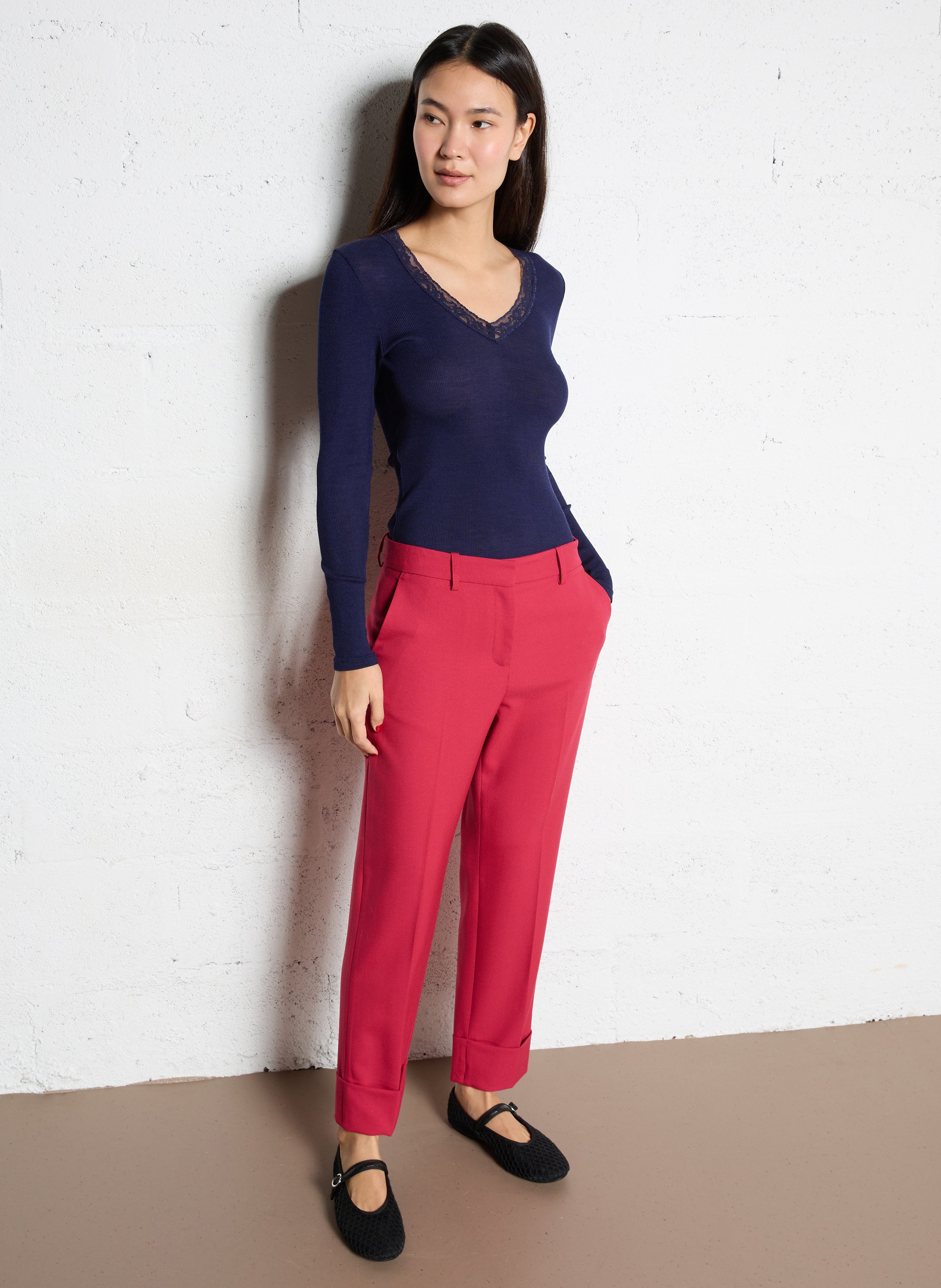 Tee-shirt col v dentelle uni ARMOR LUX Bleu