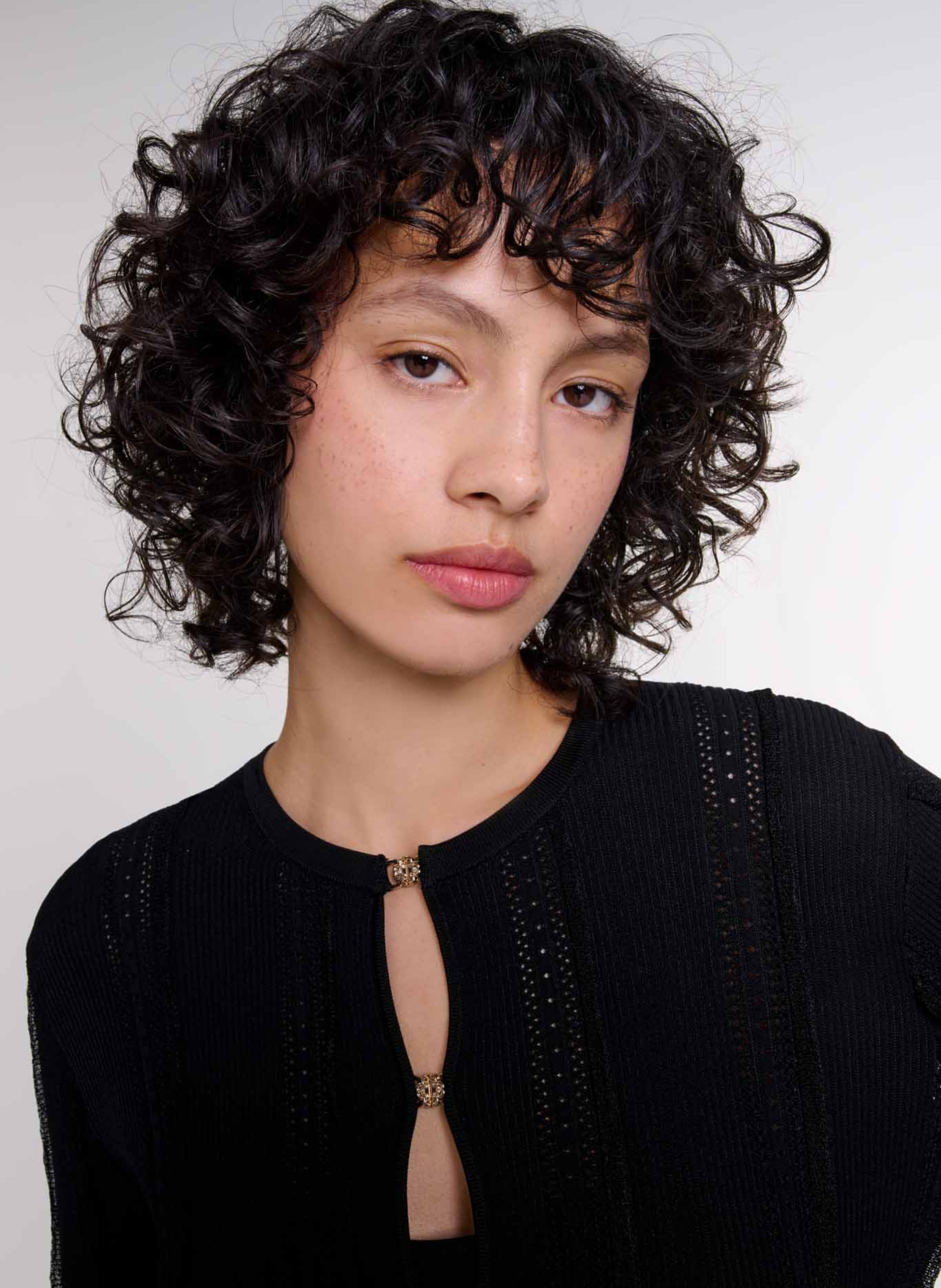 Straight round-neck cardigan in openwork knit MAJE Black