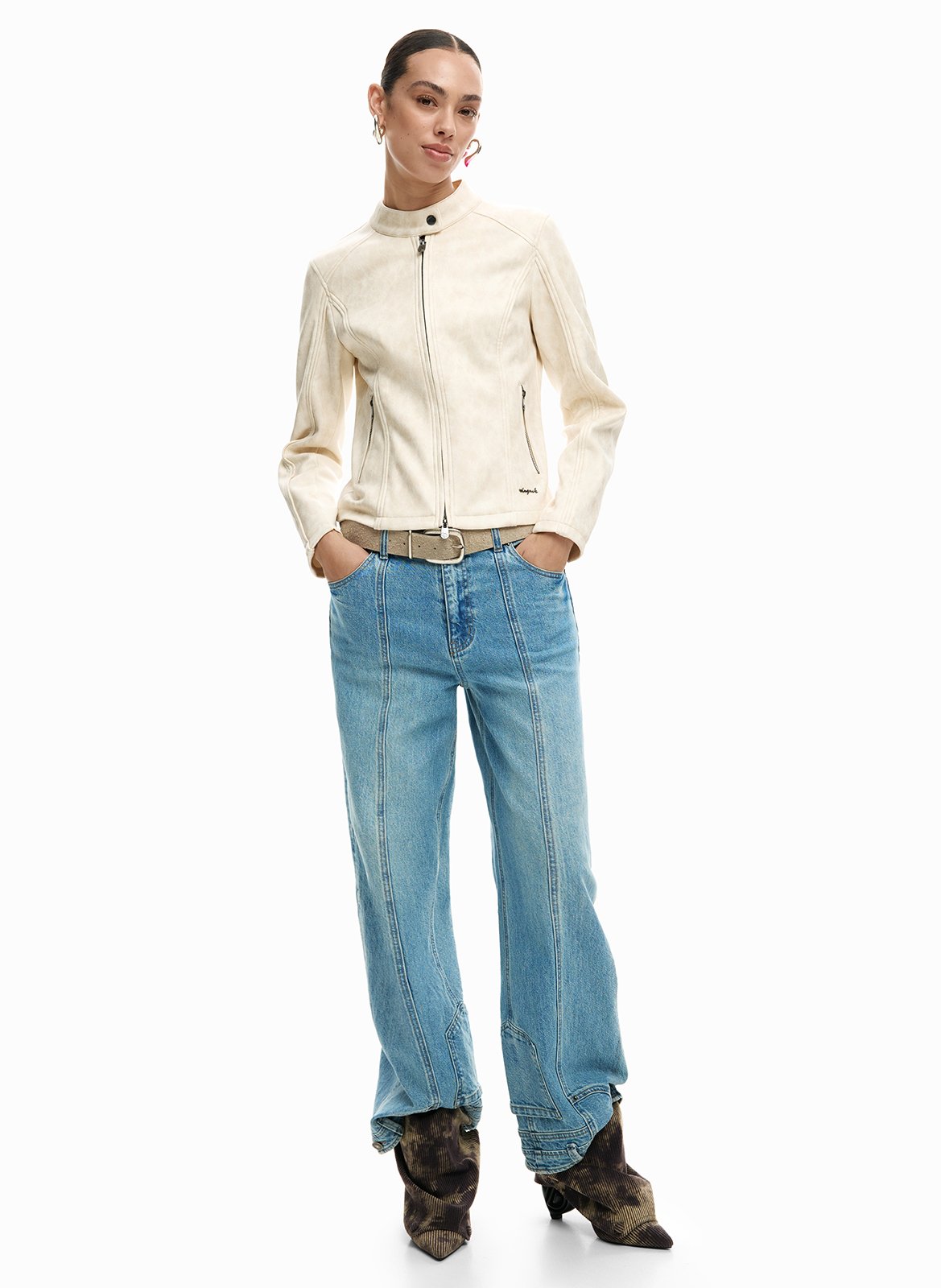 Jacke mit Reißverschluss und Taschen, einfarbig DESIGUAL Weiss