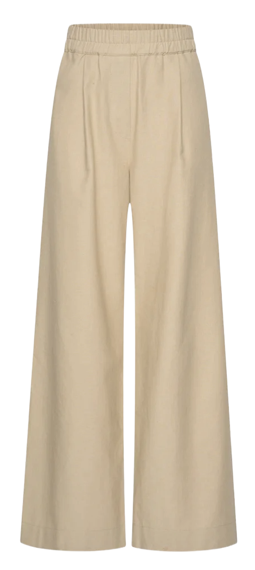 Wijde broek met hoge taille - linnen/katoenblend BY BAR Beige