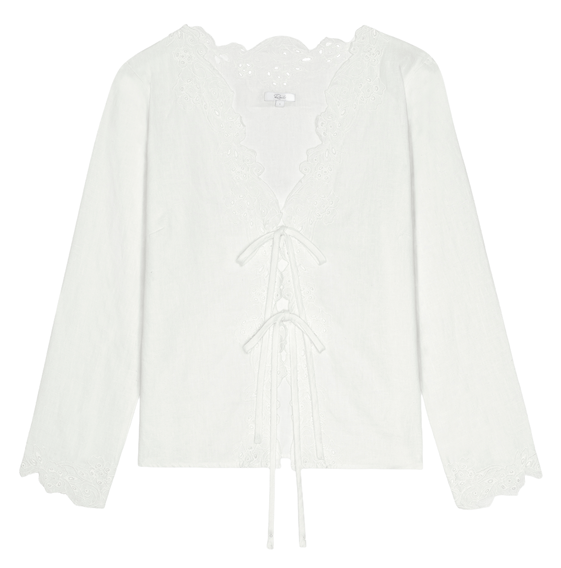 Top brodé manches longues à nouer RAILS Blanc