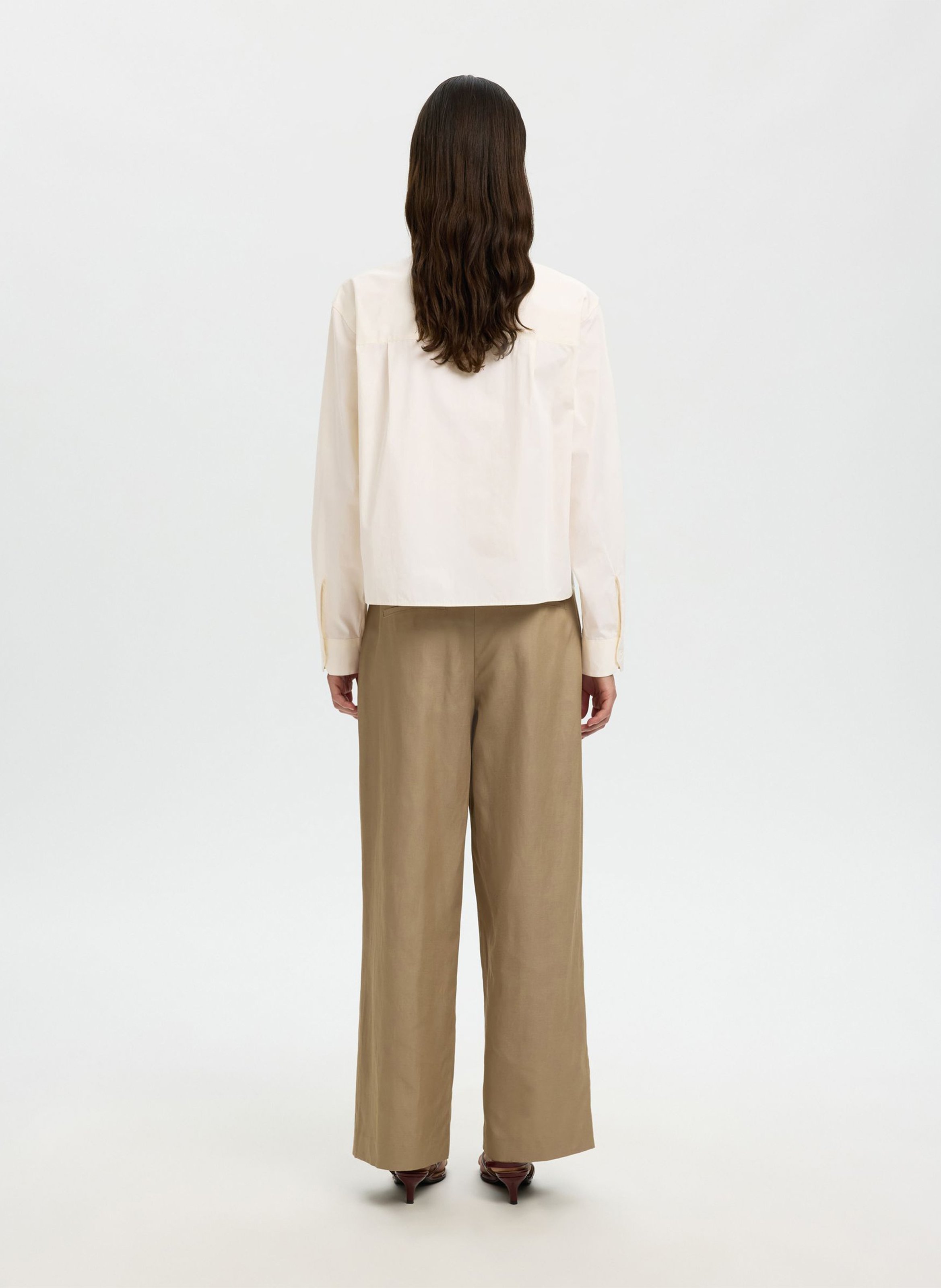 Round-neck cotton shirt SELECTED Beige