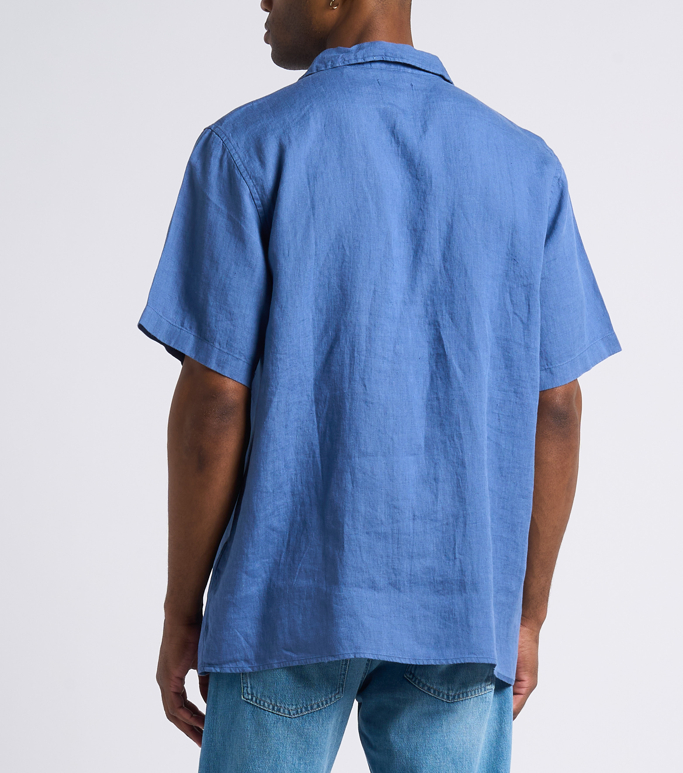 Recht overhemd van biologisch linnen met klassieke kraag KNOWLEDGE COTTON APPAREL Blauw