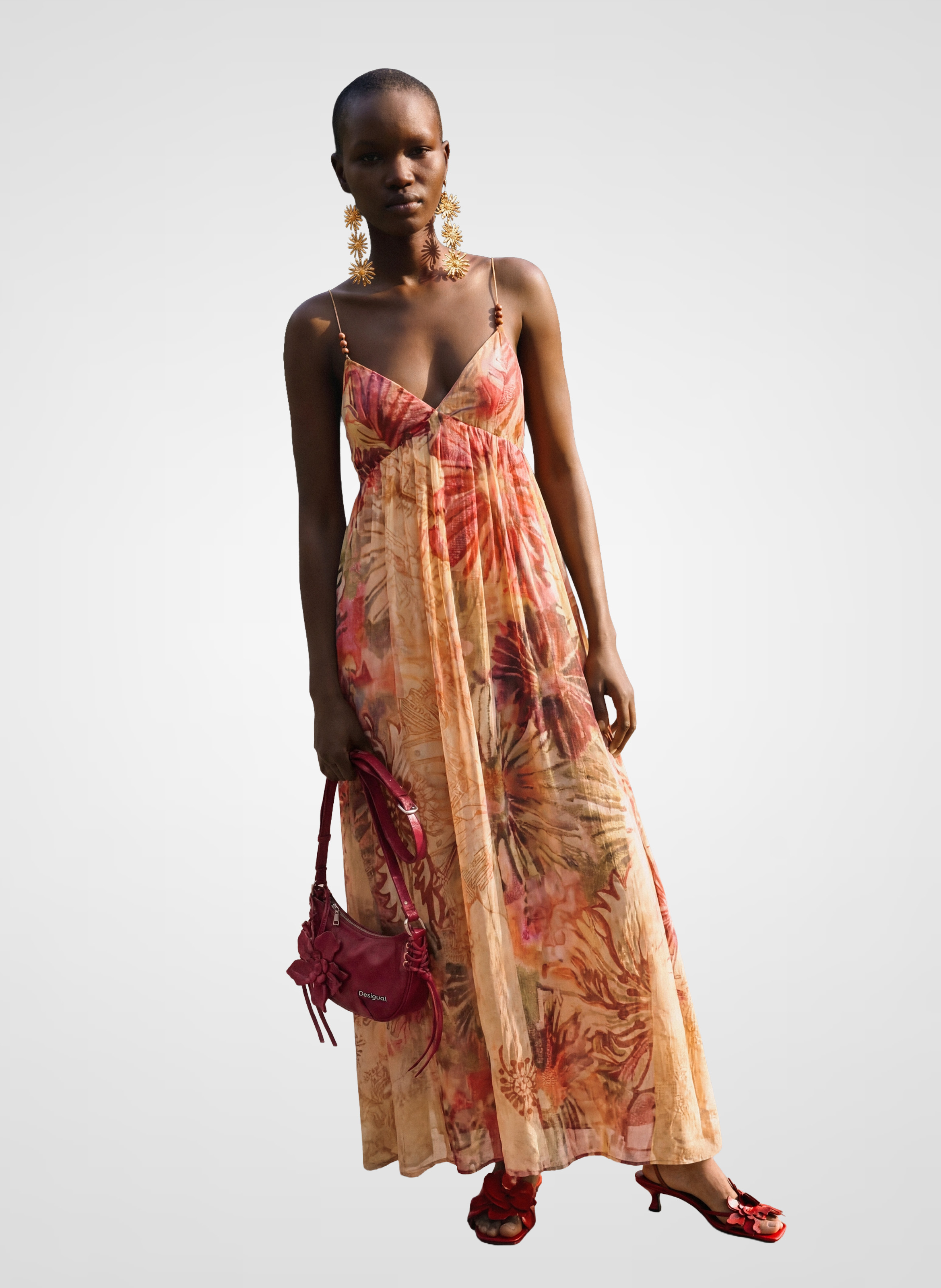 Robe ample imprimée col V DESIGUAL Rouge