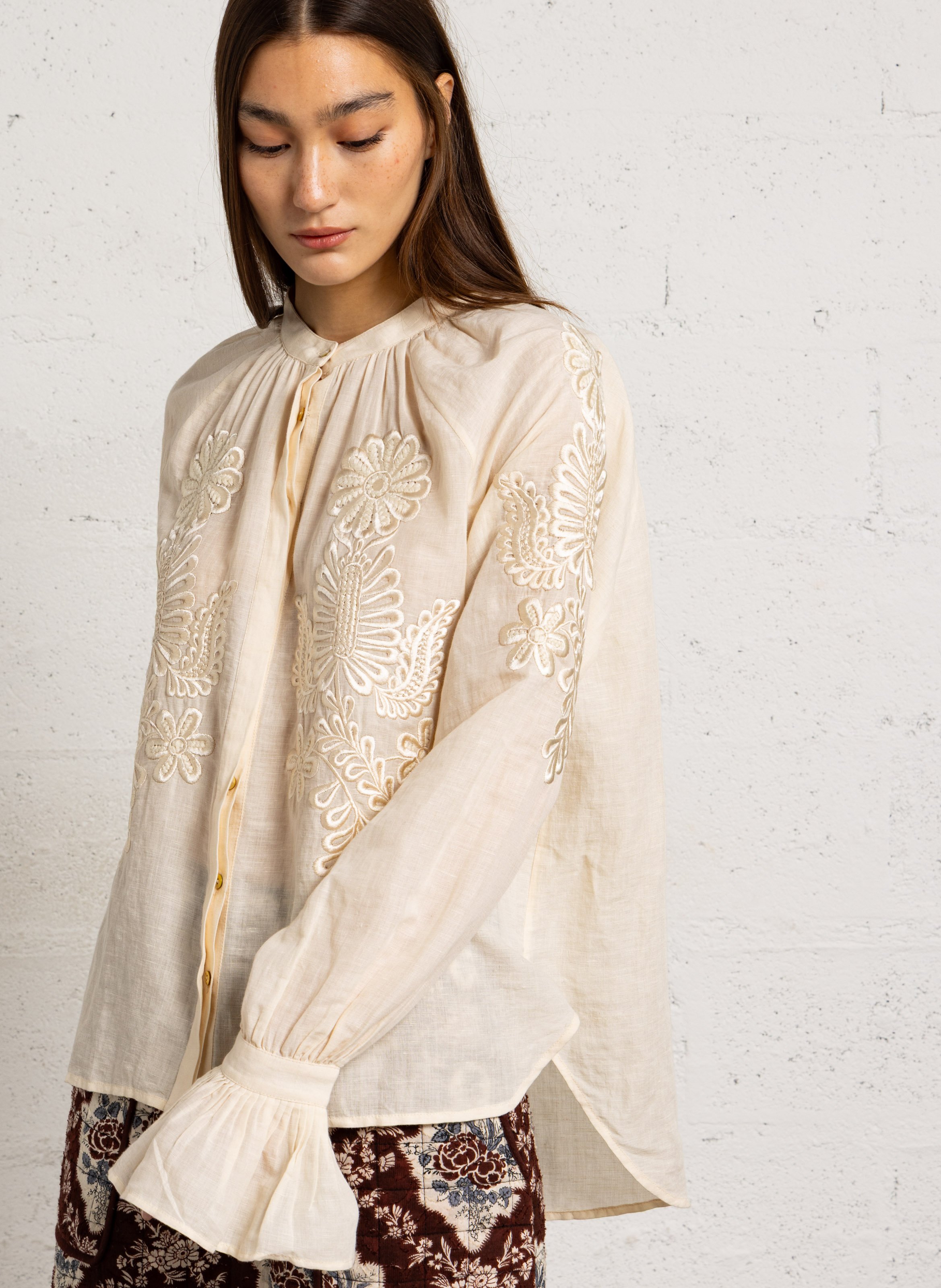 Oversized linnen en katoenen hemd ANTIK BATIK Wit