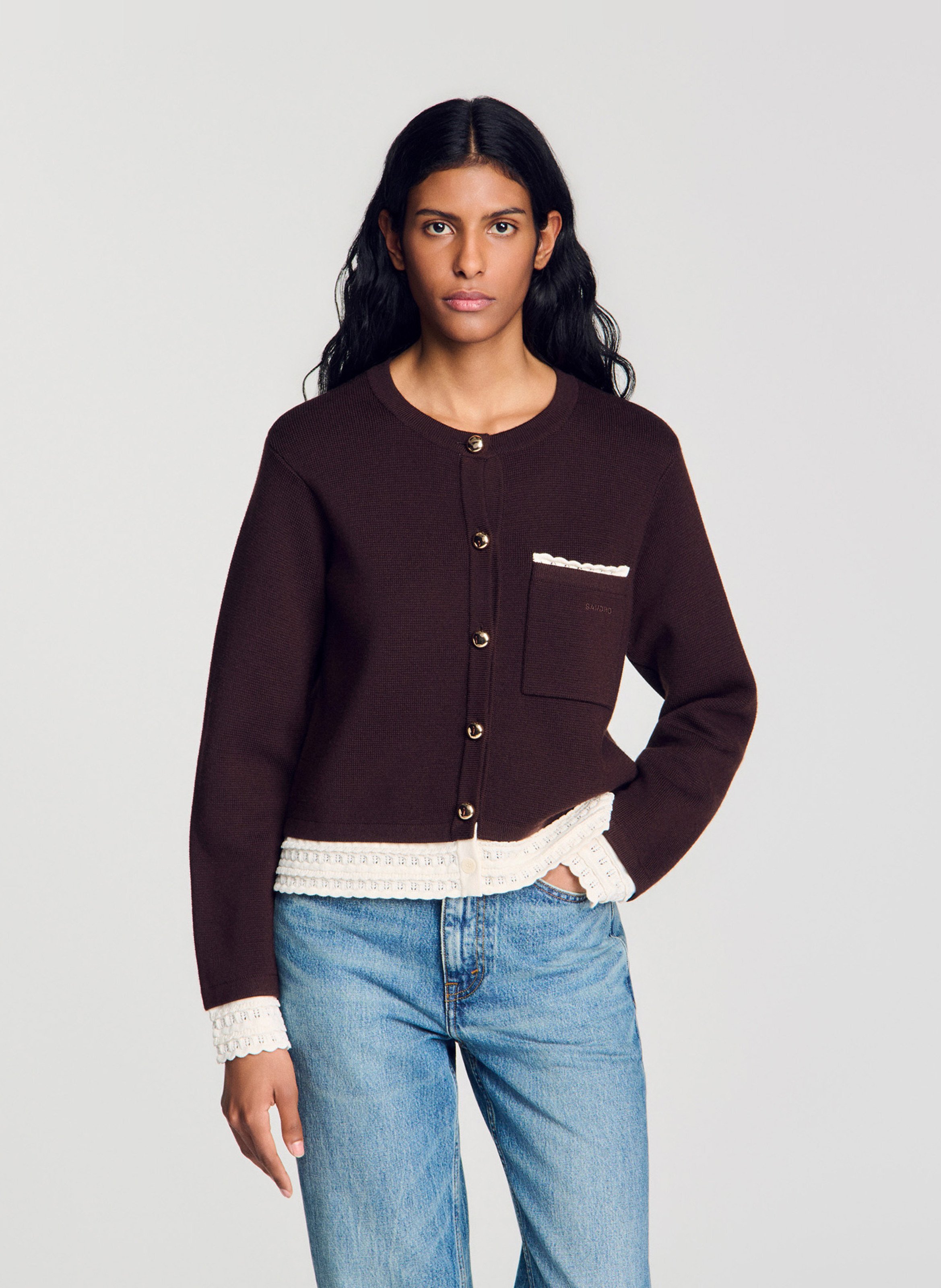 Round neck vest with embroidery SANDRO Brown