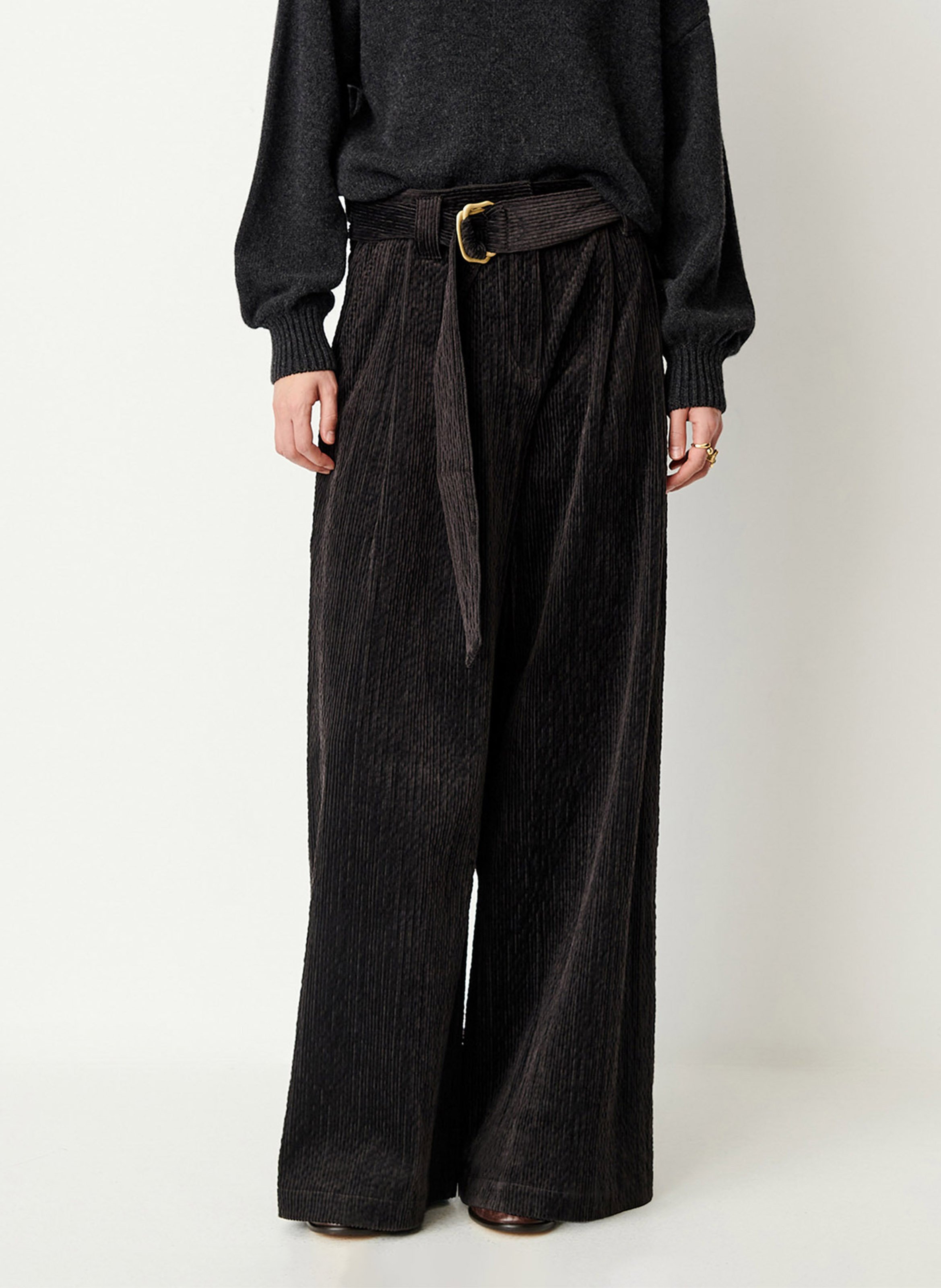 Wide-leg belted corduroy trousers SESSUN Grey