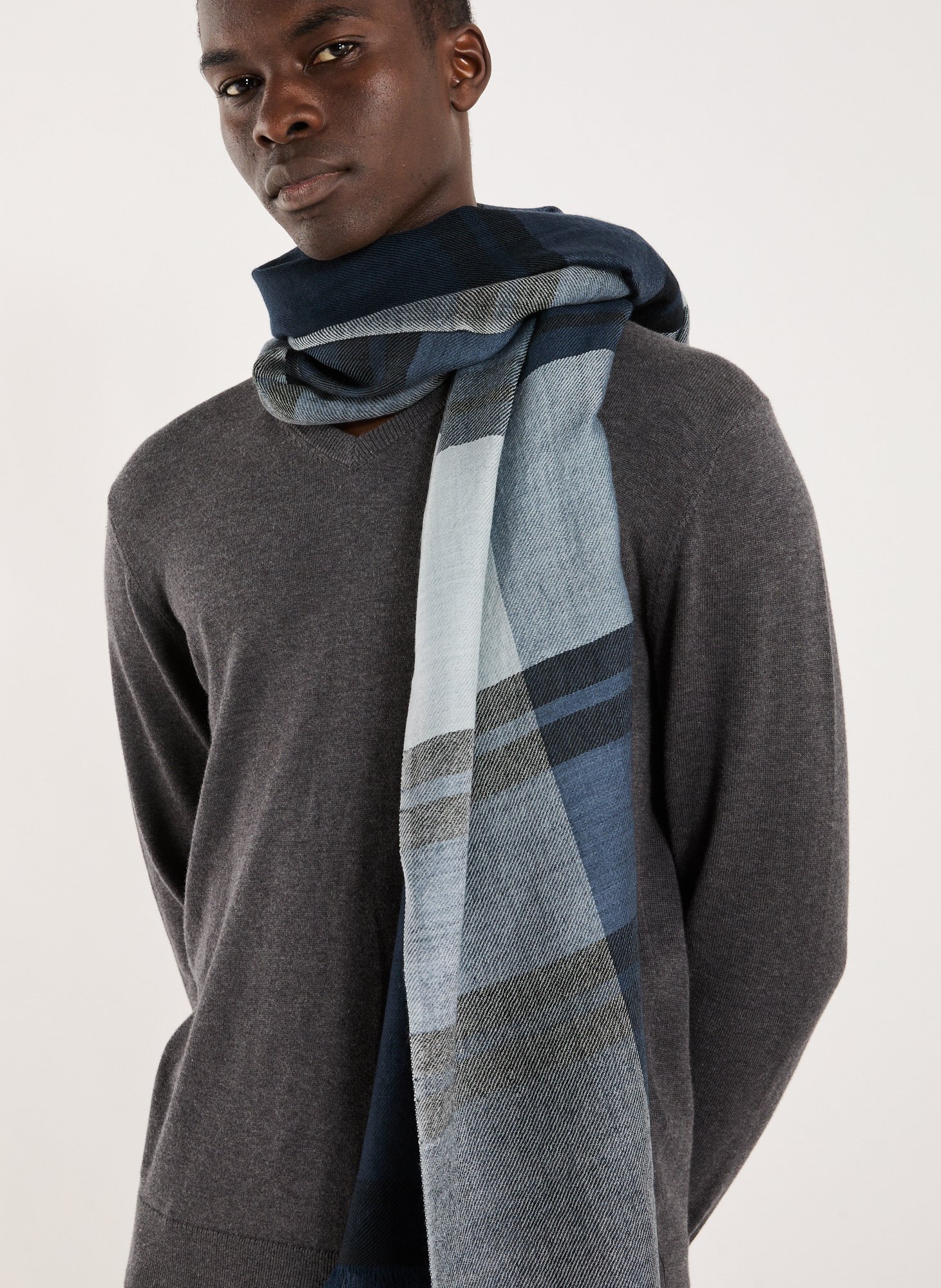 Checkered virgin wool scarf SAISON 1865 Blue