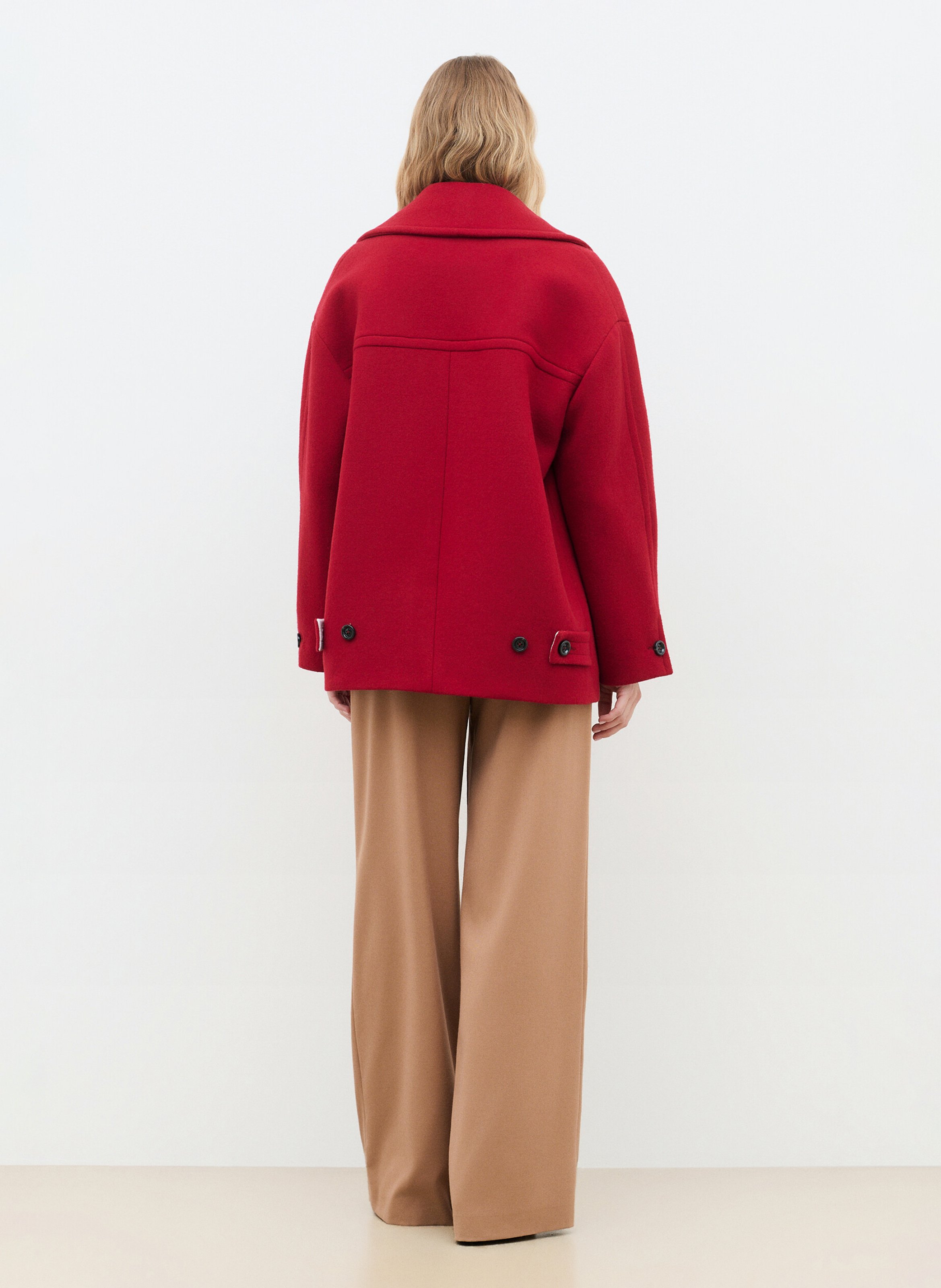 Manteau col tailleur en laine mélangée CAROLL Rouge