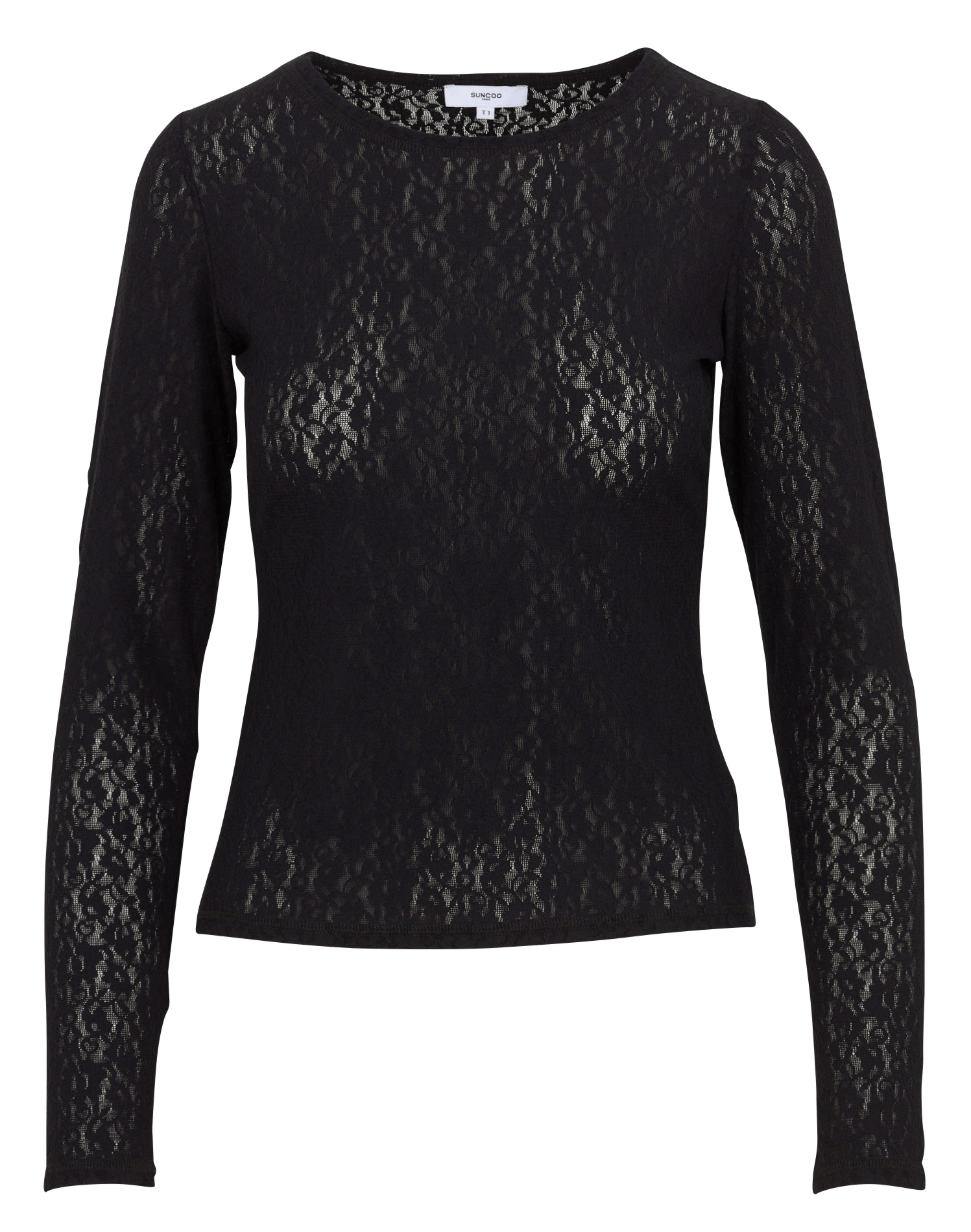 T-shirt met ronde hals en kanten details SUNCOO