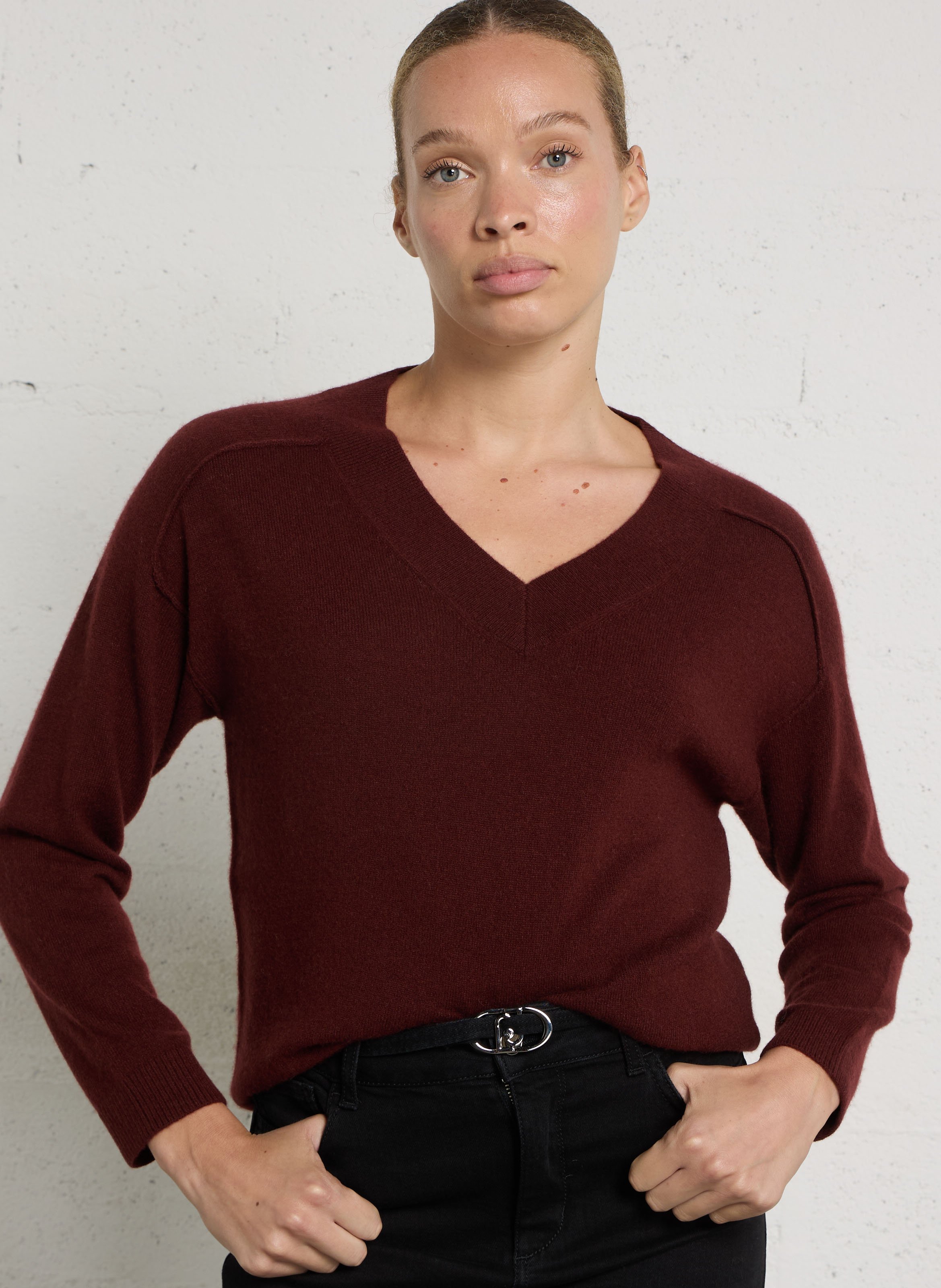 Pull droit col V en cachemire MAISON 123 Rouge