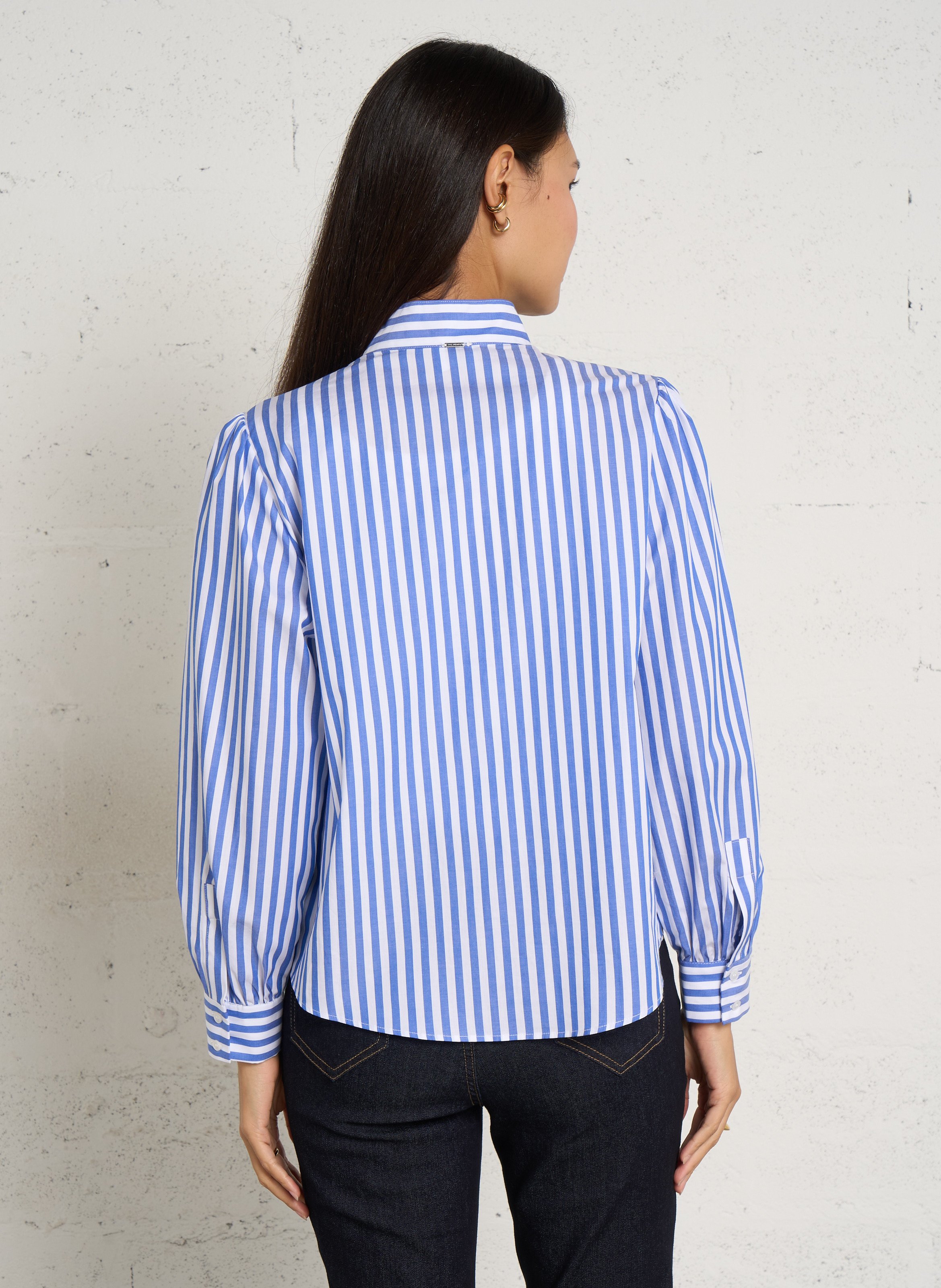 Striped straight cotton shirt with classic collar IKKS Blue