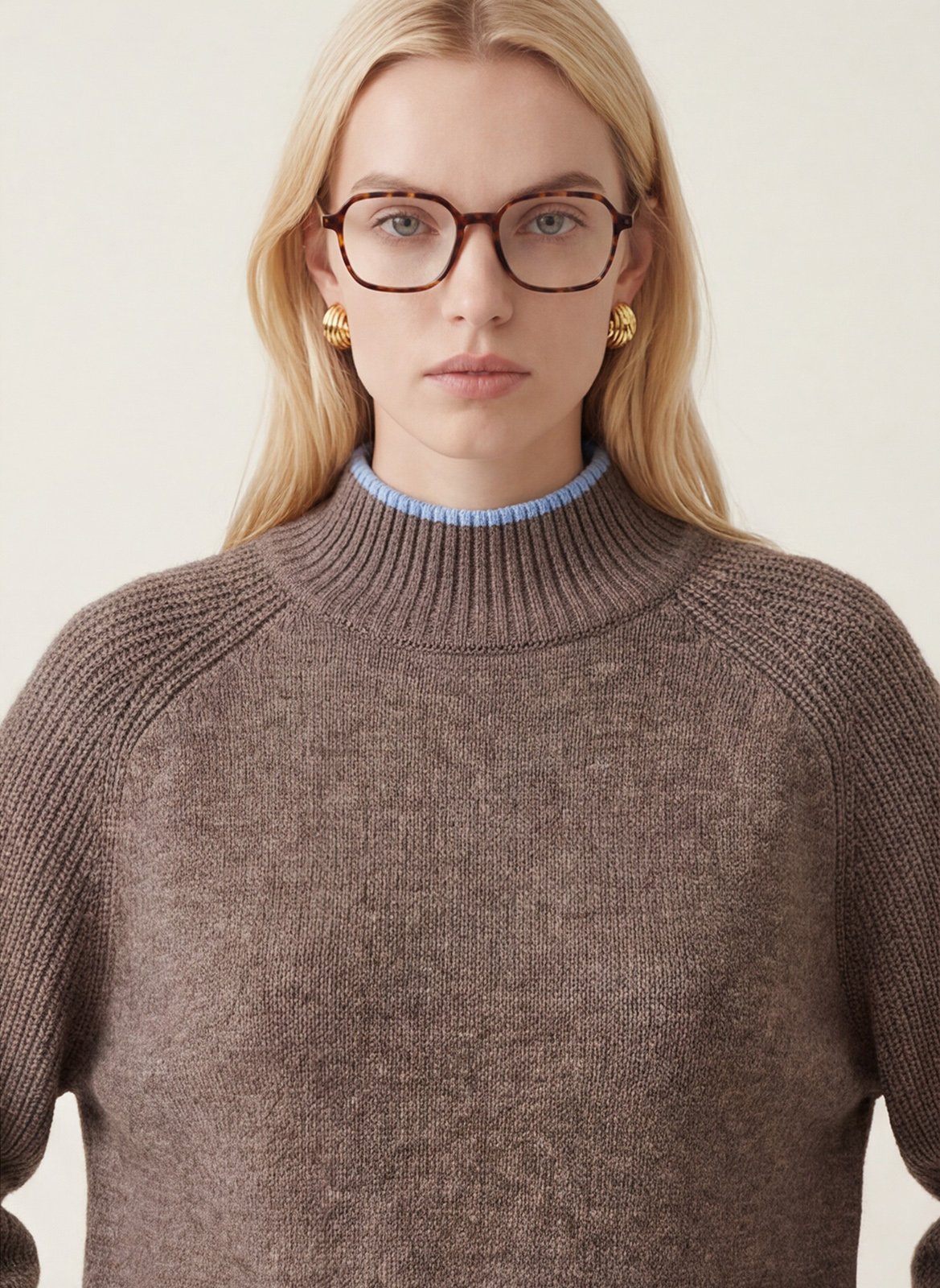 Pull droit col montant en laine mélangée KOOKAI Marron