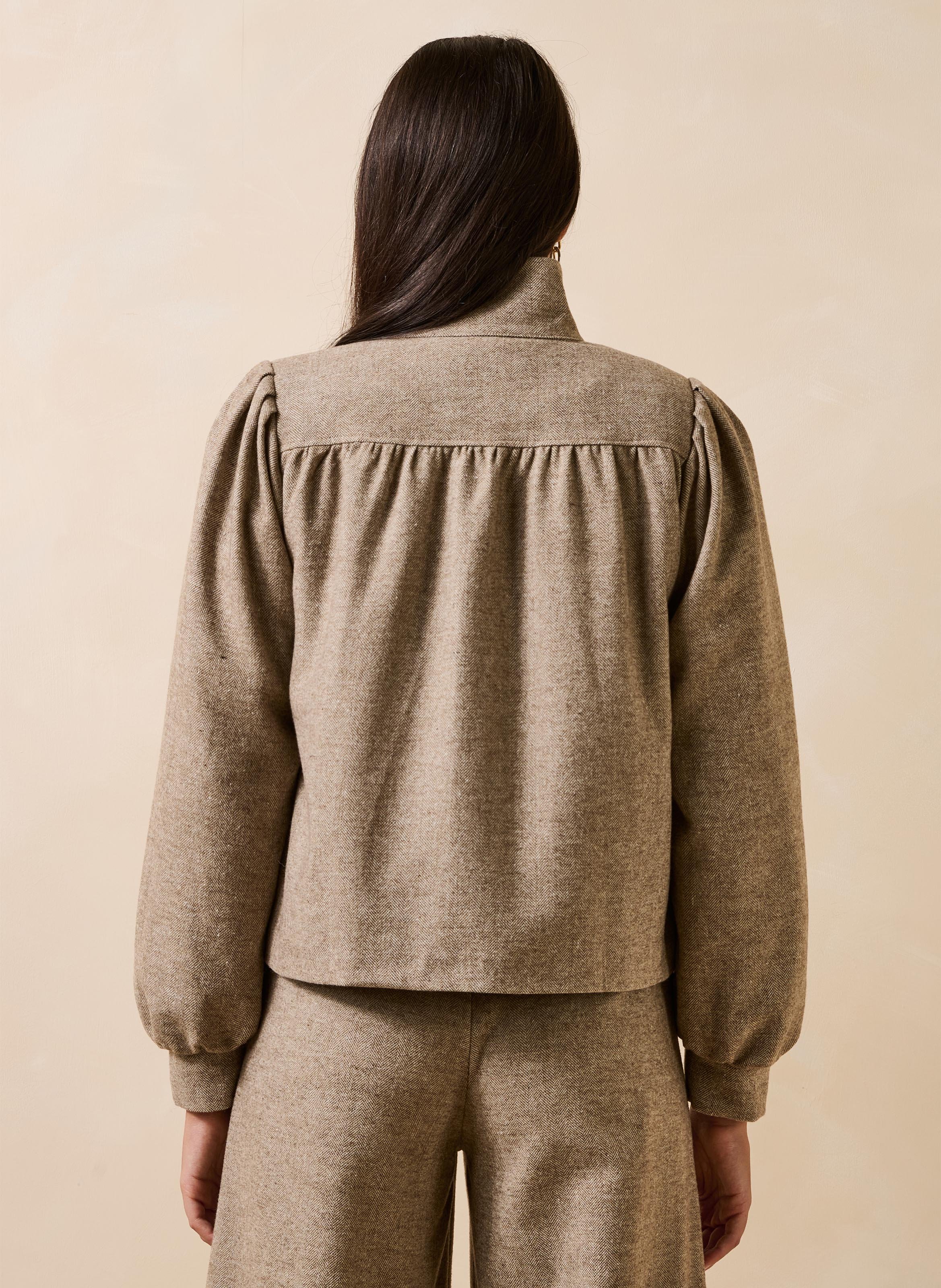 Straight high-neck buttoned tweed jacket LA FEE MARABOUTEE Beige