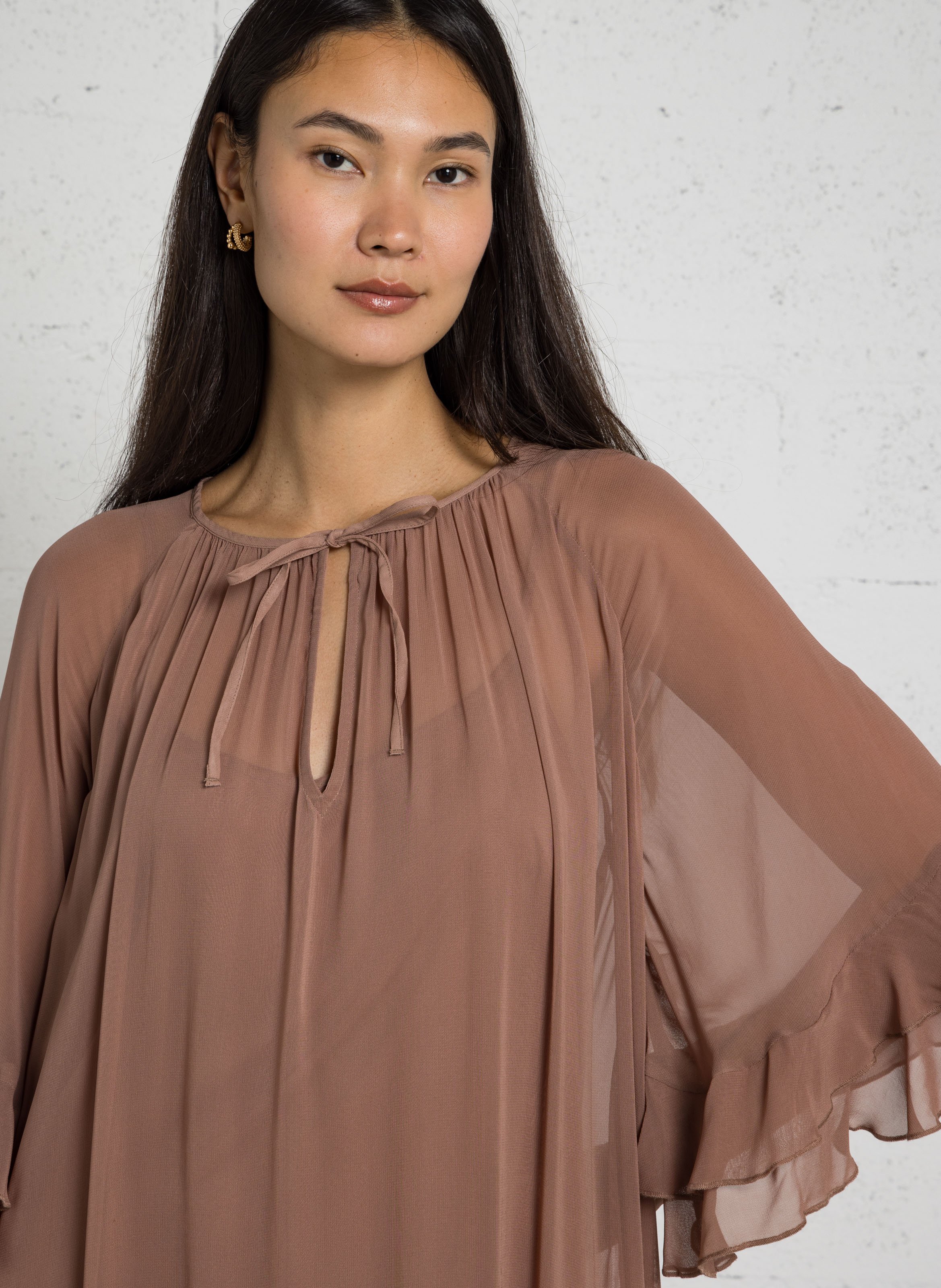 Robe ample à volants en voile IKKS Marron