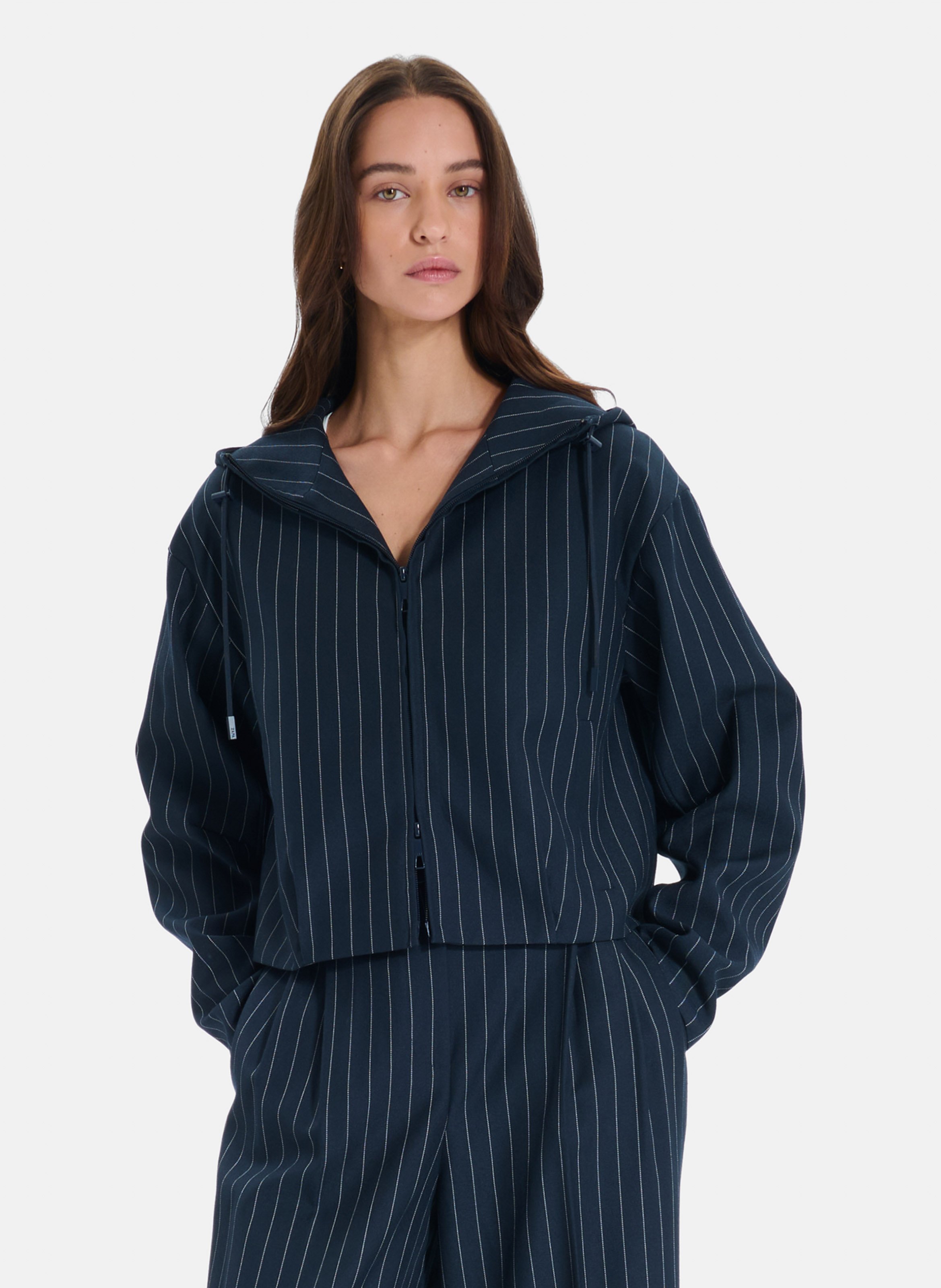 Blouson col montant à capuche rayé ZAPA Blanc