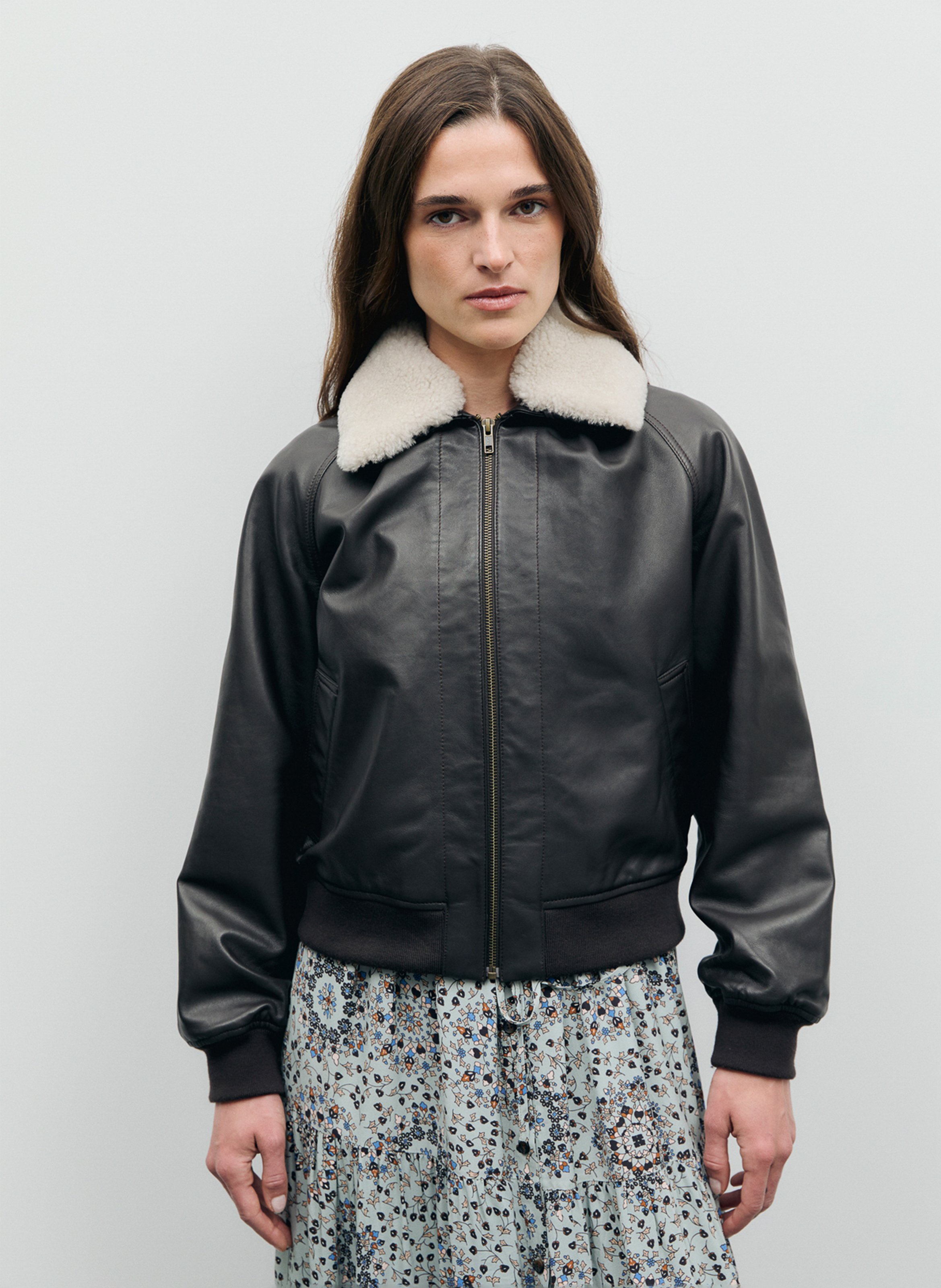 Leather jacket with classic collar GERARD DAREL Brown