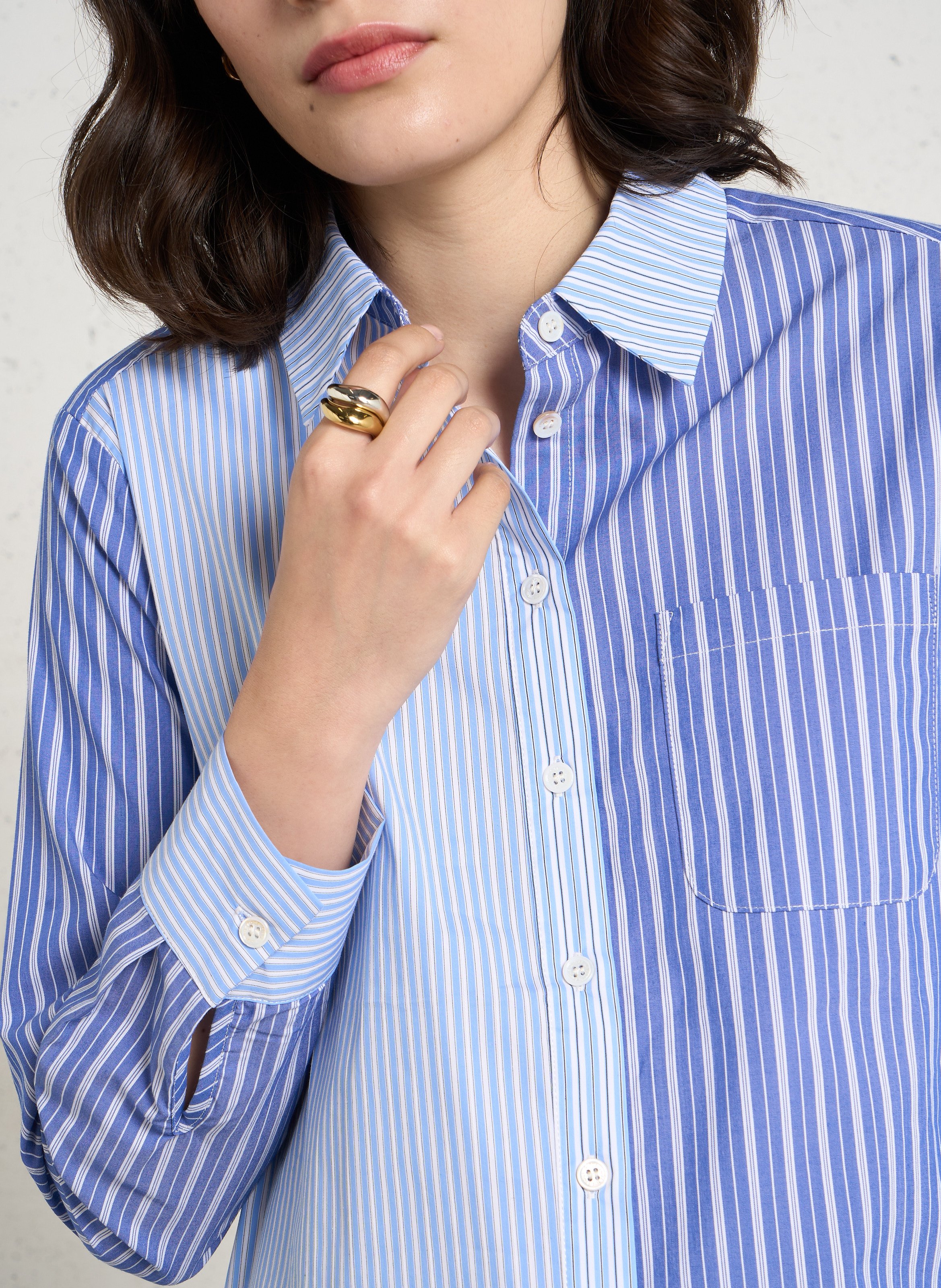 Chemise droite à rayures en coton mélangé LA PETITE ETOILE Bleu