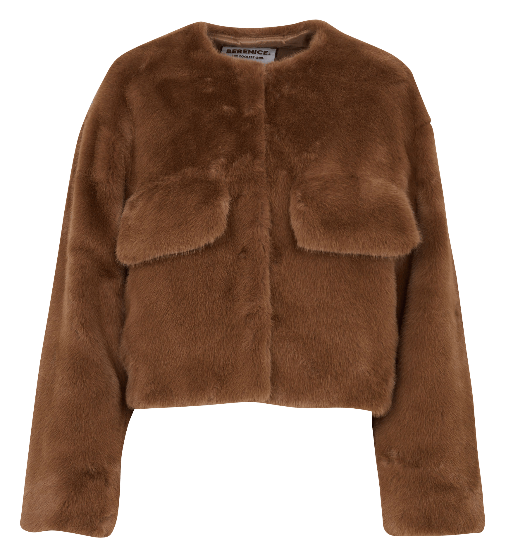 Straight round-neck faux fur jacket BERENICE Brown