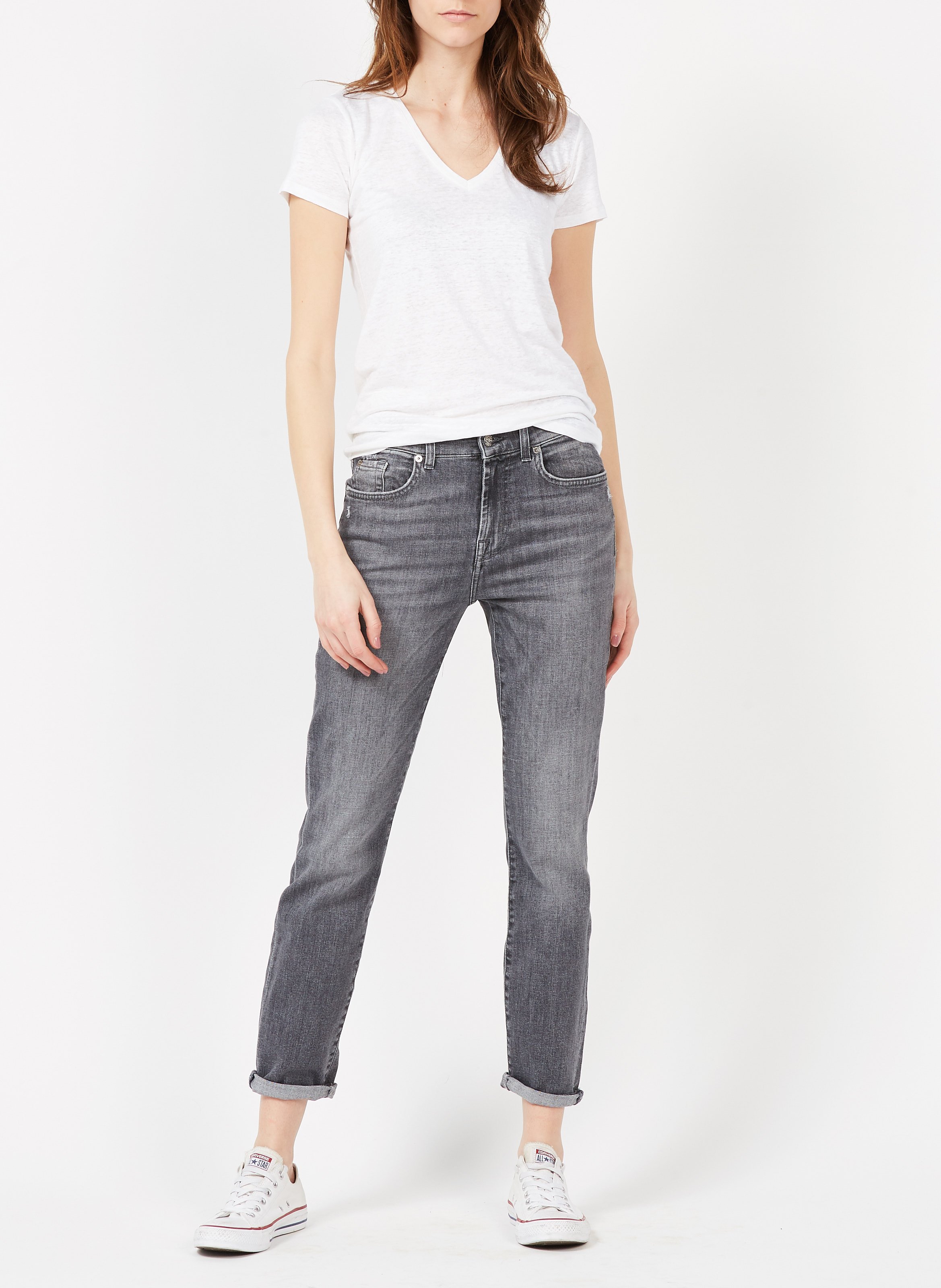 Figurbetontes T-Shirt aus Stretch-Leinen mit V-Ausschnitt MAJESTIC FILATURES Weiss