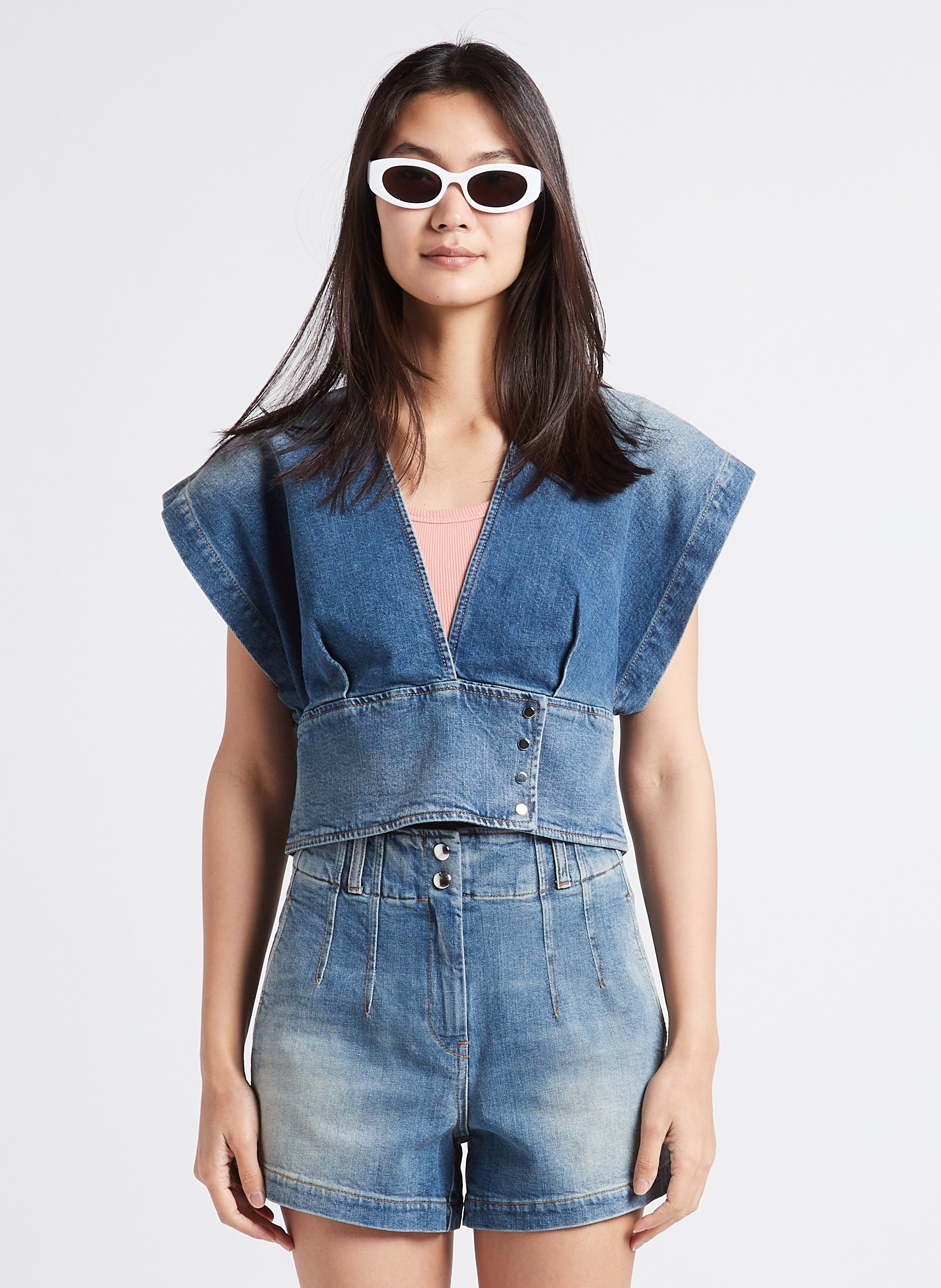 Top court col V en denim stretch  IRO Bleu