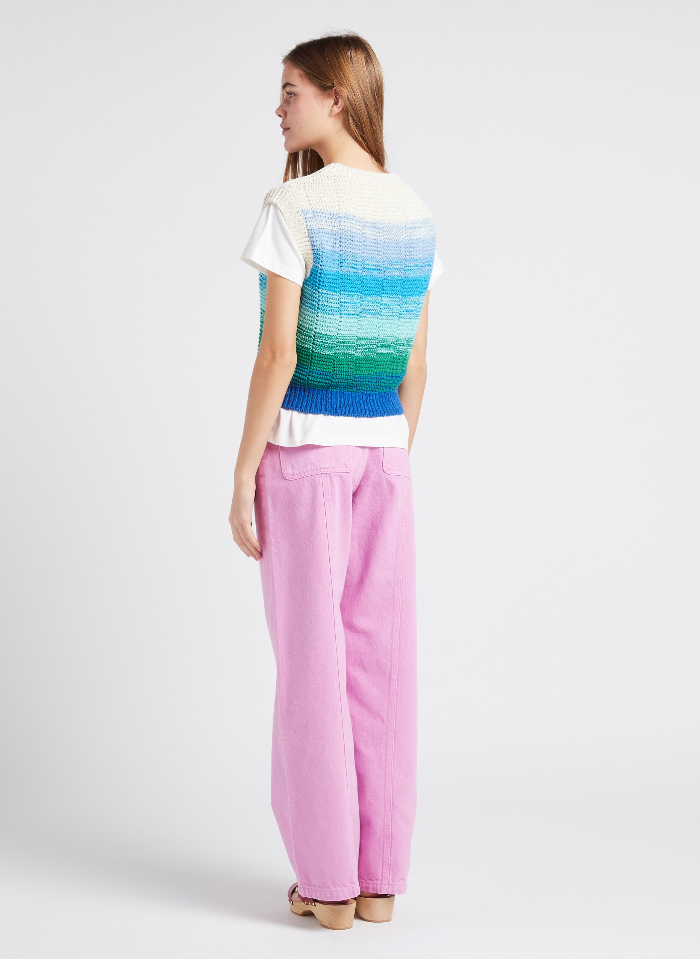 Pull col rond droit en coton recyclé mélangé INDEE Vert