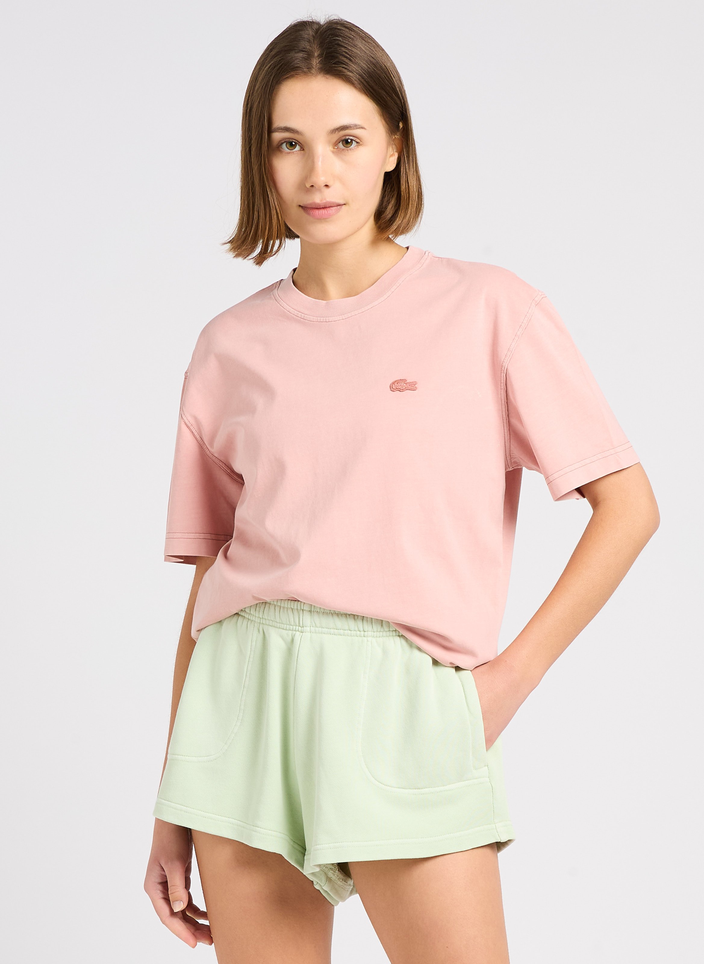 Tee shirt ample col rond en coton Rose