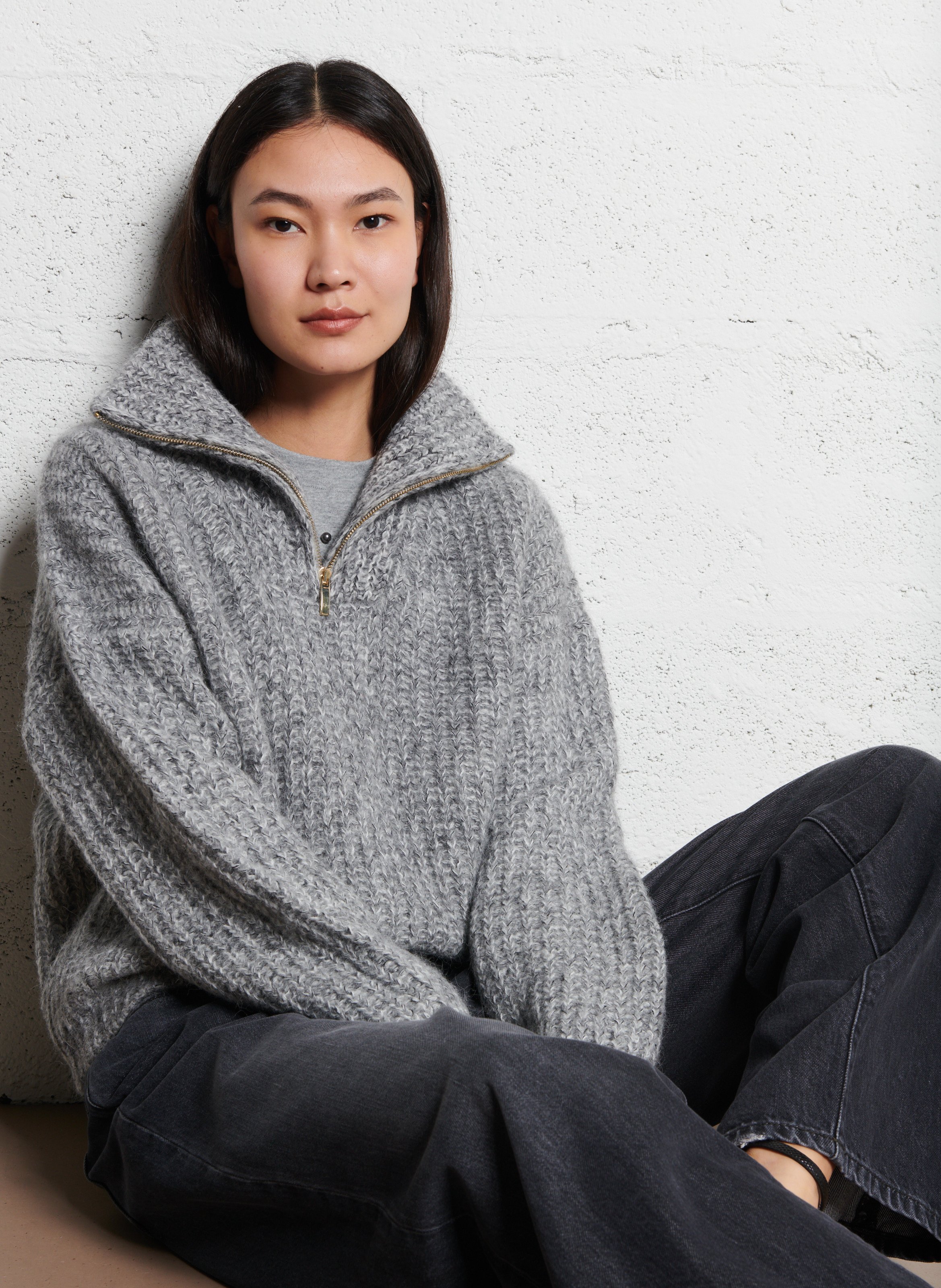 Pull col montant en laine mélangée BA&SH Noir