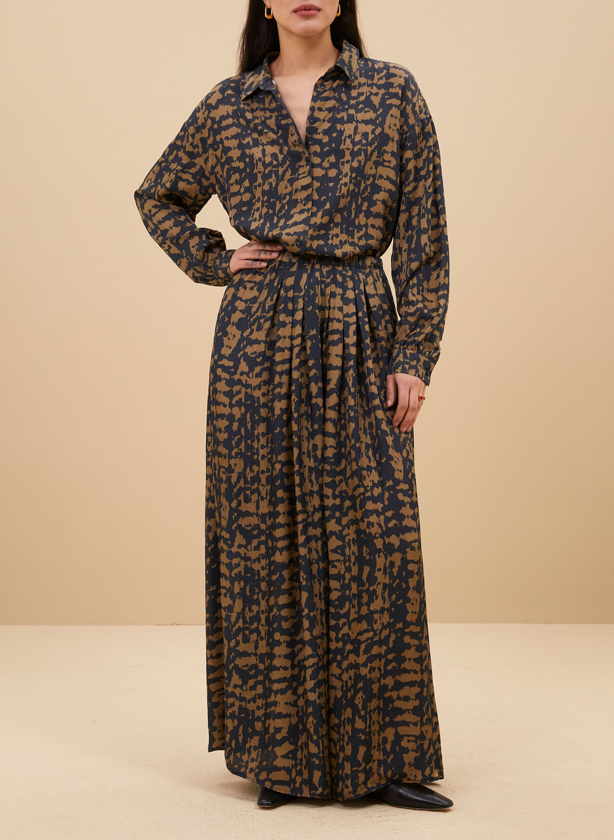 Straight printed shirt with classic collar BY BAR Beige