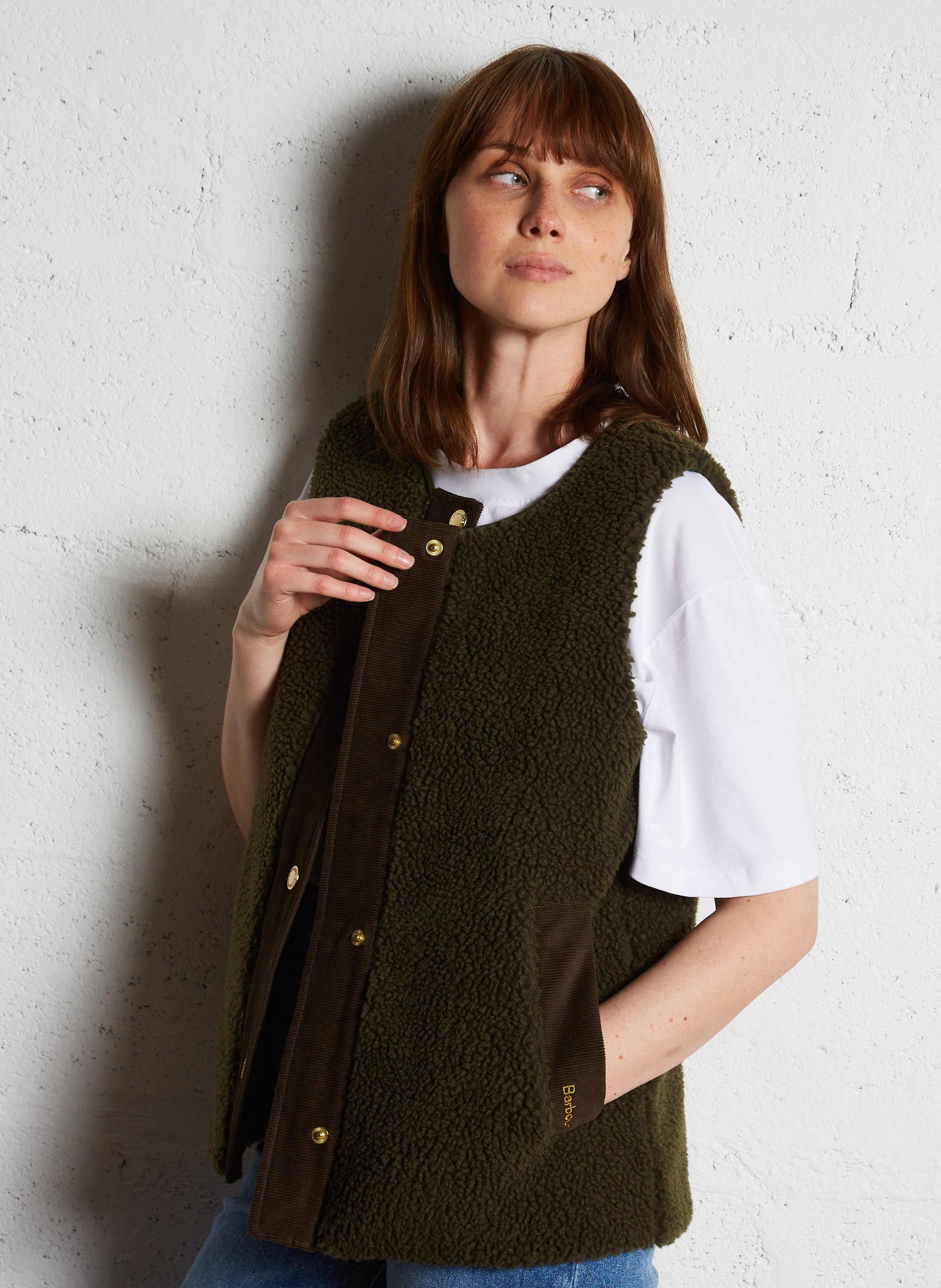 Gilet col rond en fourrure teddy BARBOUR Kaki