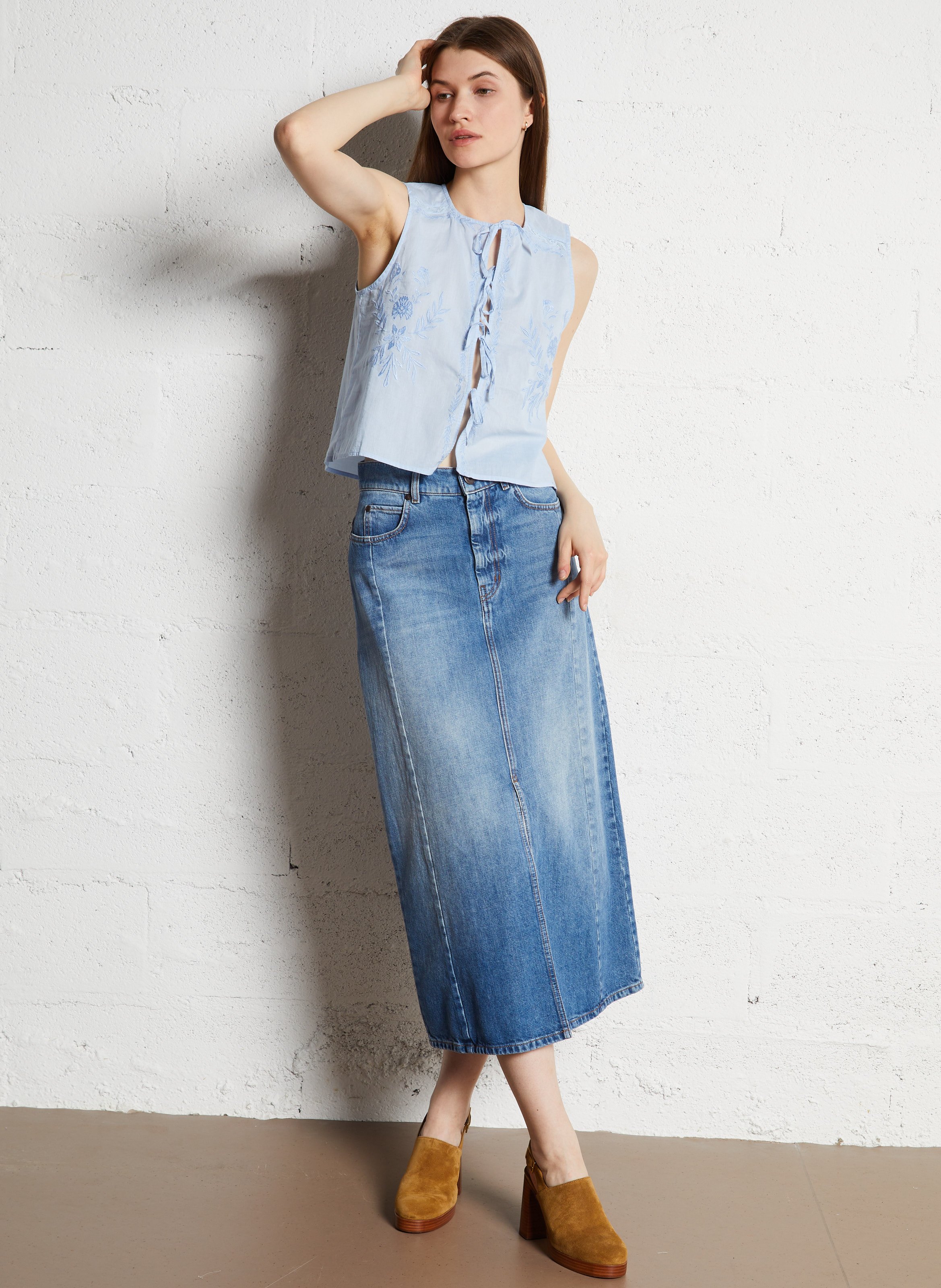 Embroidered cotton crop top LA PETITE ETOILE Blue