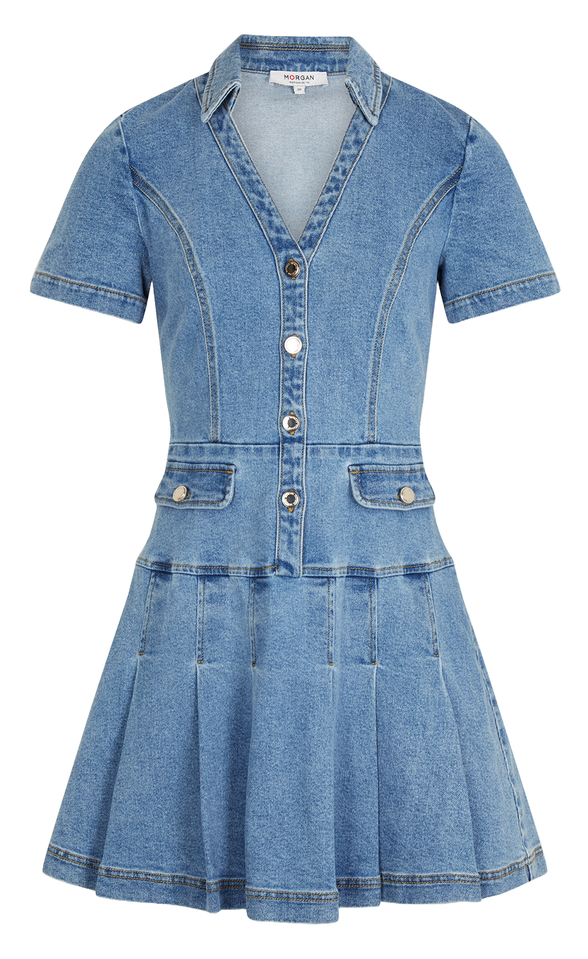 Short cotton-blend dress MORGAN Blue