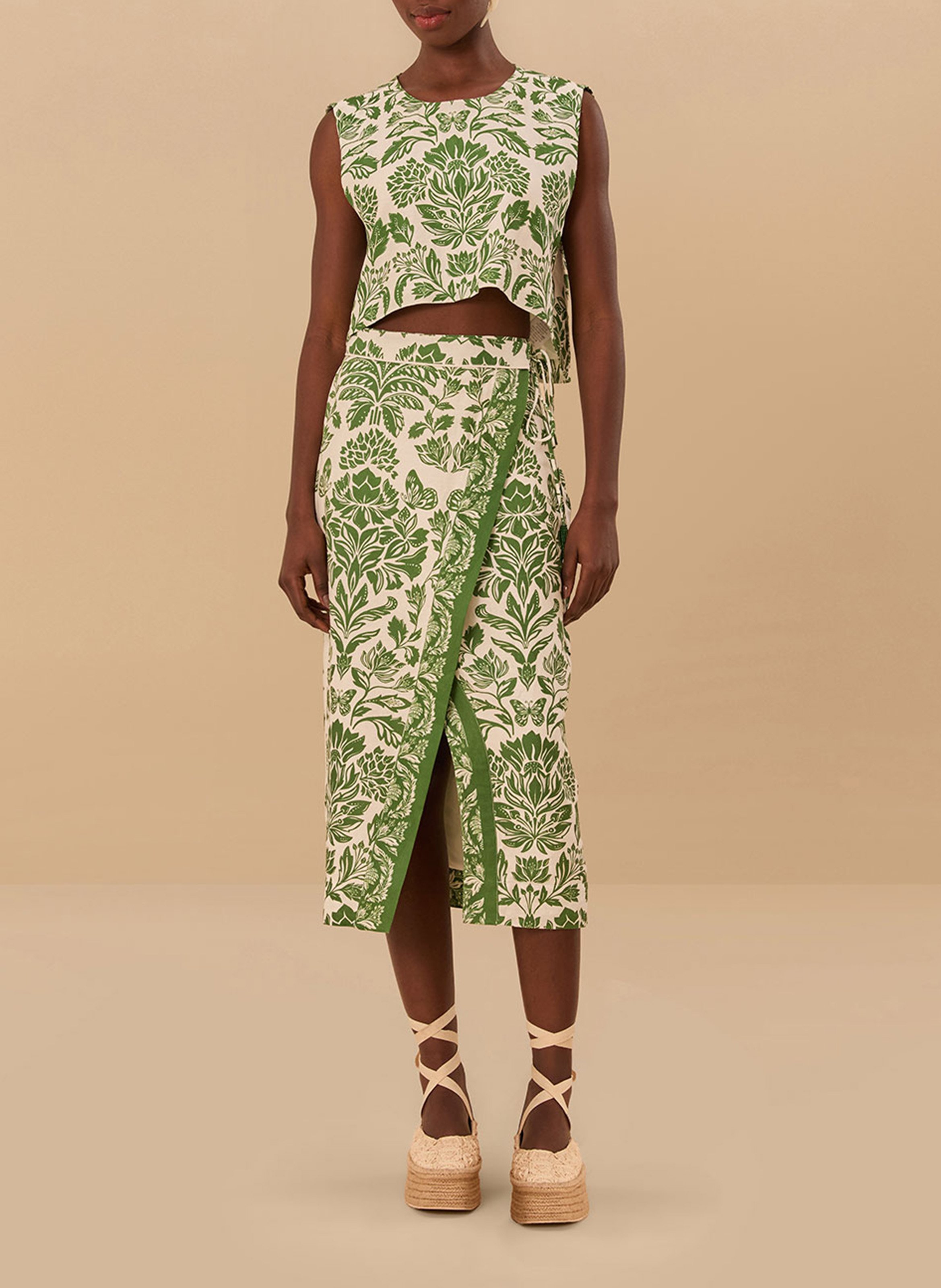 Straight blouse in printed blended linen FARM RIO Green