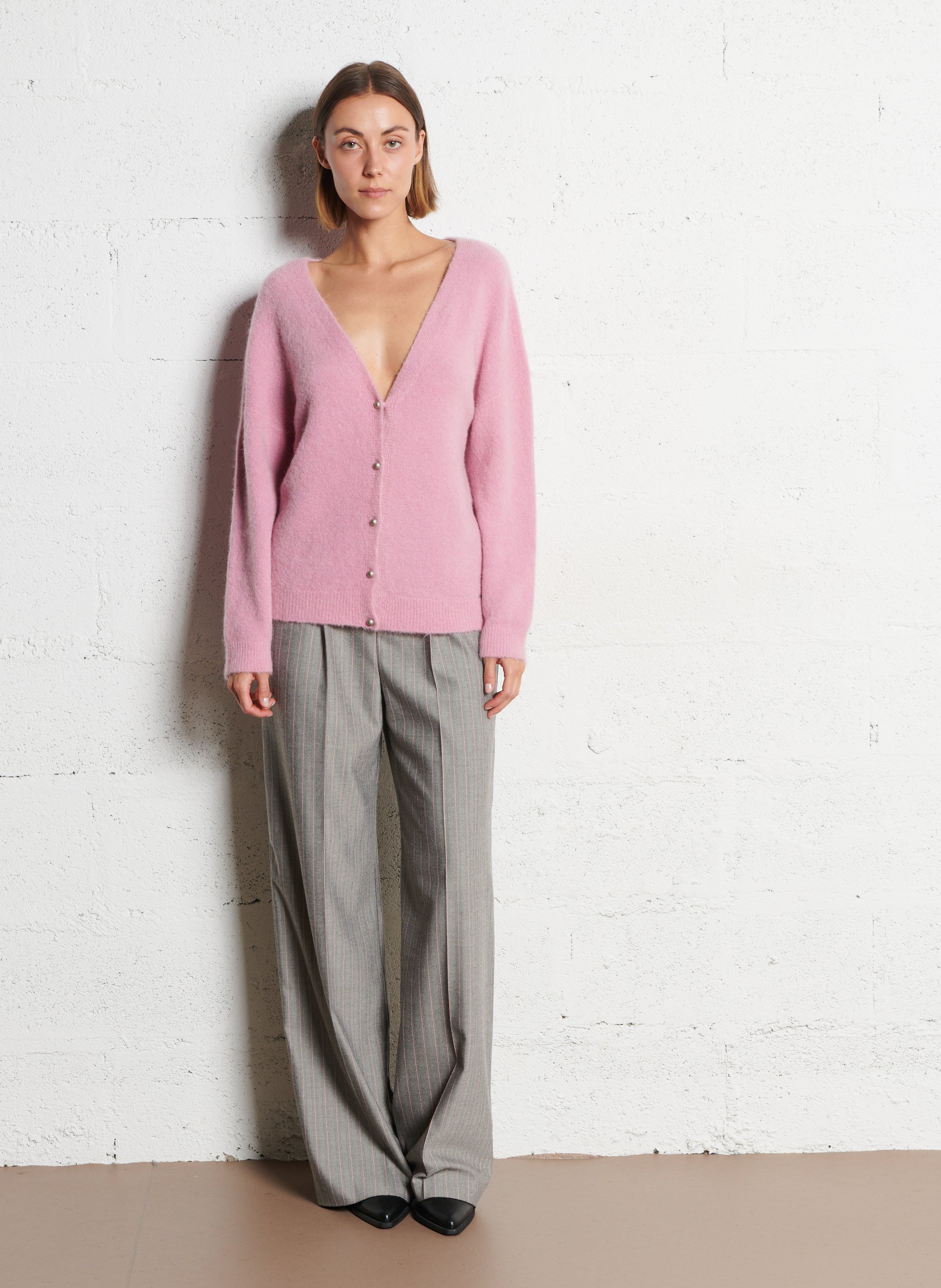 V-neck Wool Blend Vest with Front and Back Panels IKKS Pink