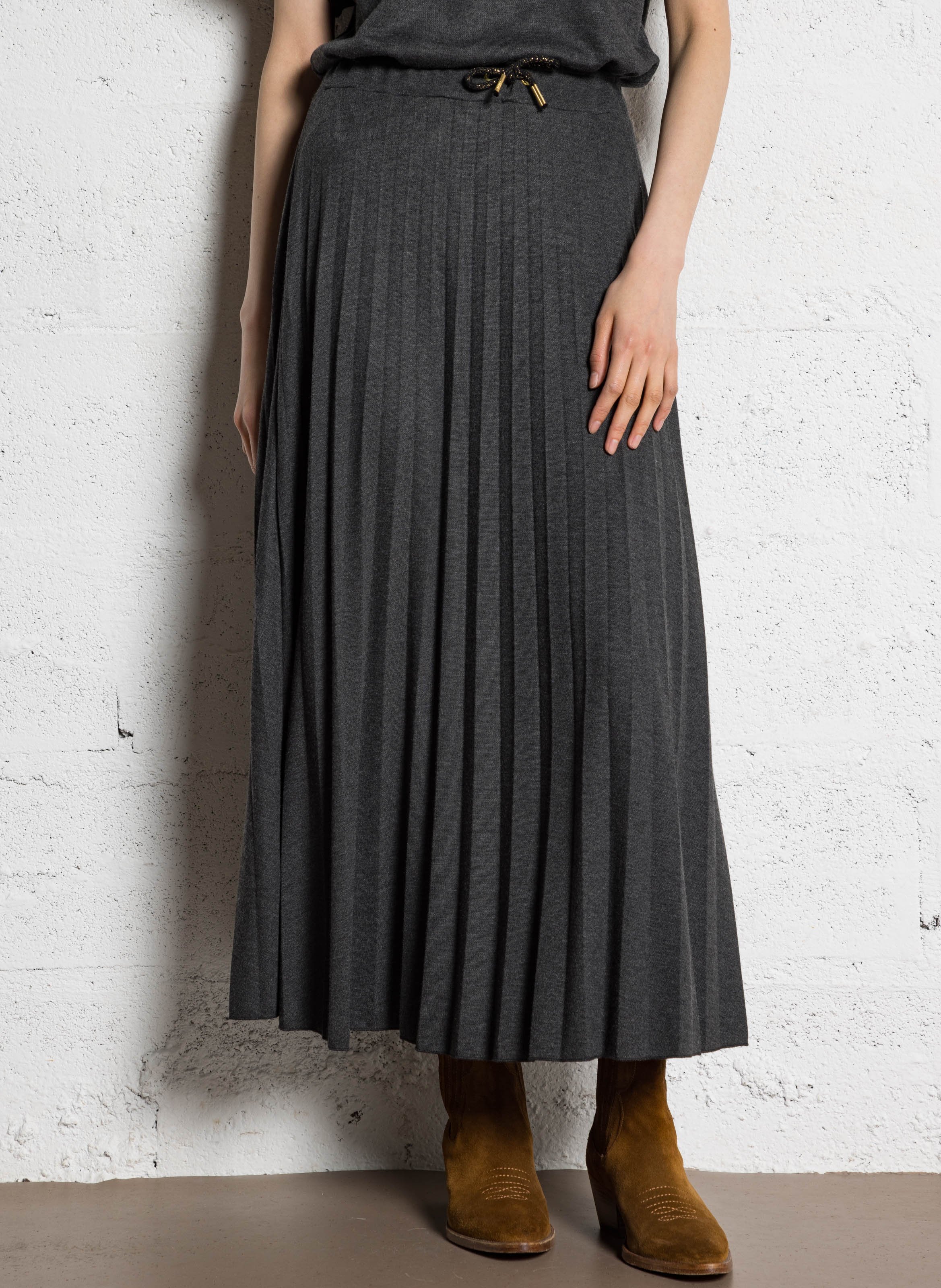 Jupe longue en maille plissée I CODE Gris