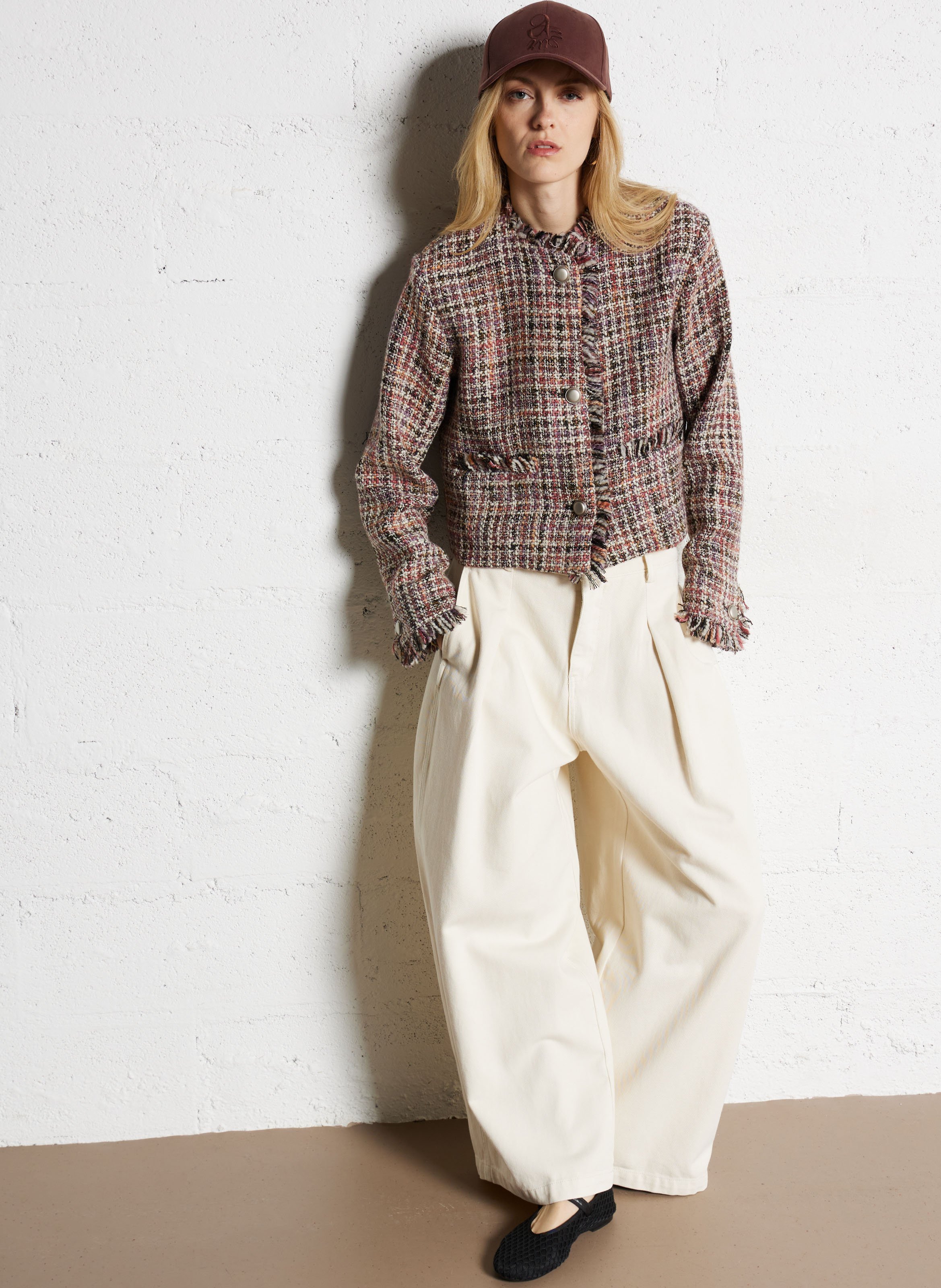 Veste droite en laine recyclée mélangée SUNCOO Rouge