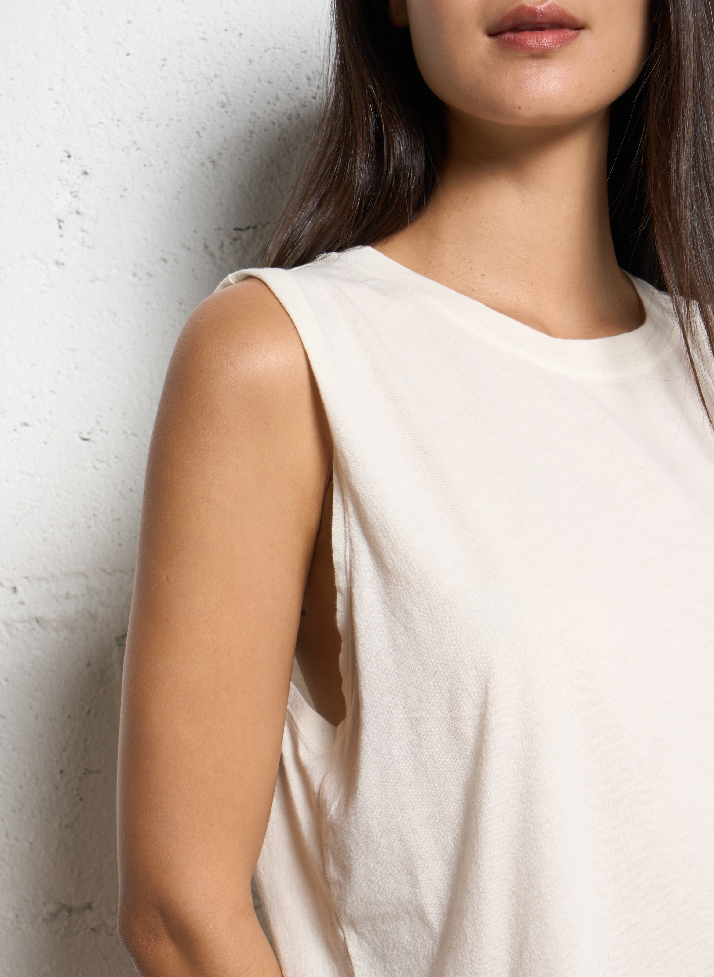 Tee-shirt sans manches en coton Beige