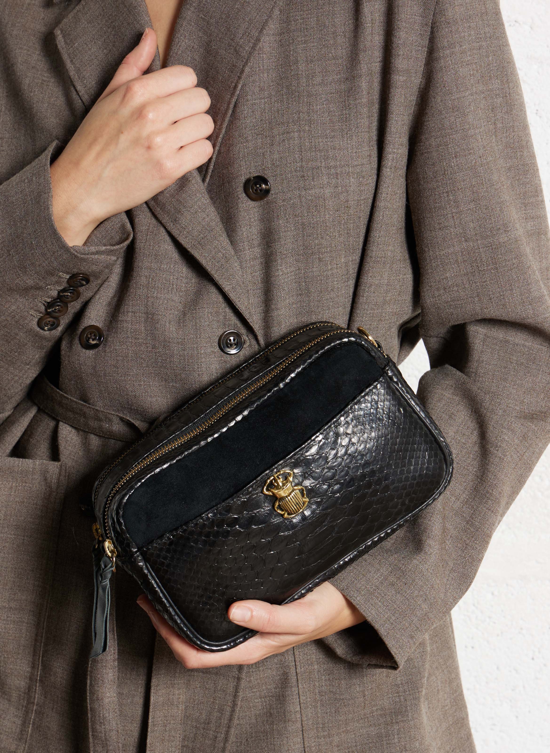 Sac bandoulière en python CLARIS VIROT Noir