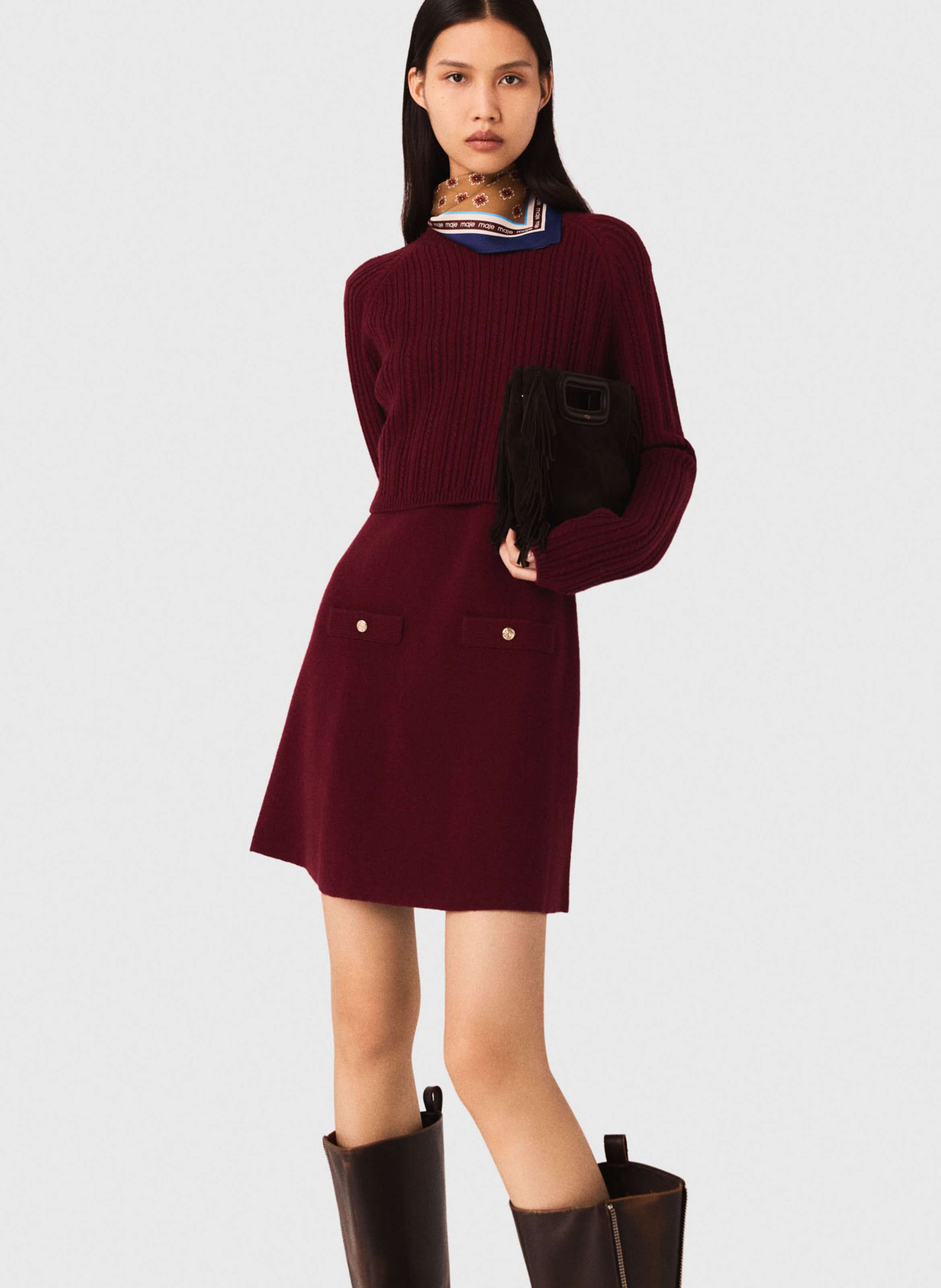 Robe courte col rond MAJE Rouge