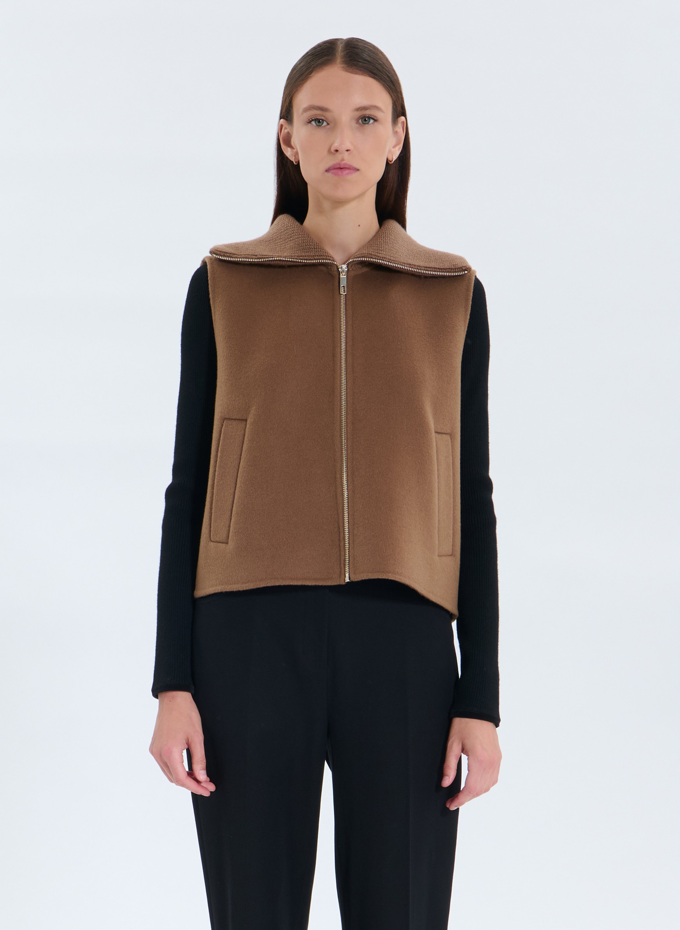 Straight zip-up wool blend vest ZAPA