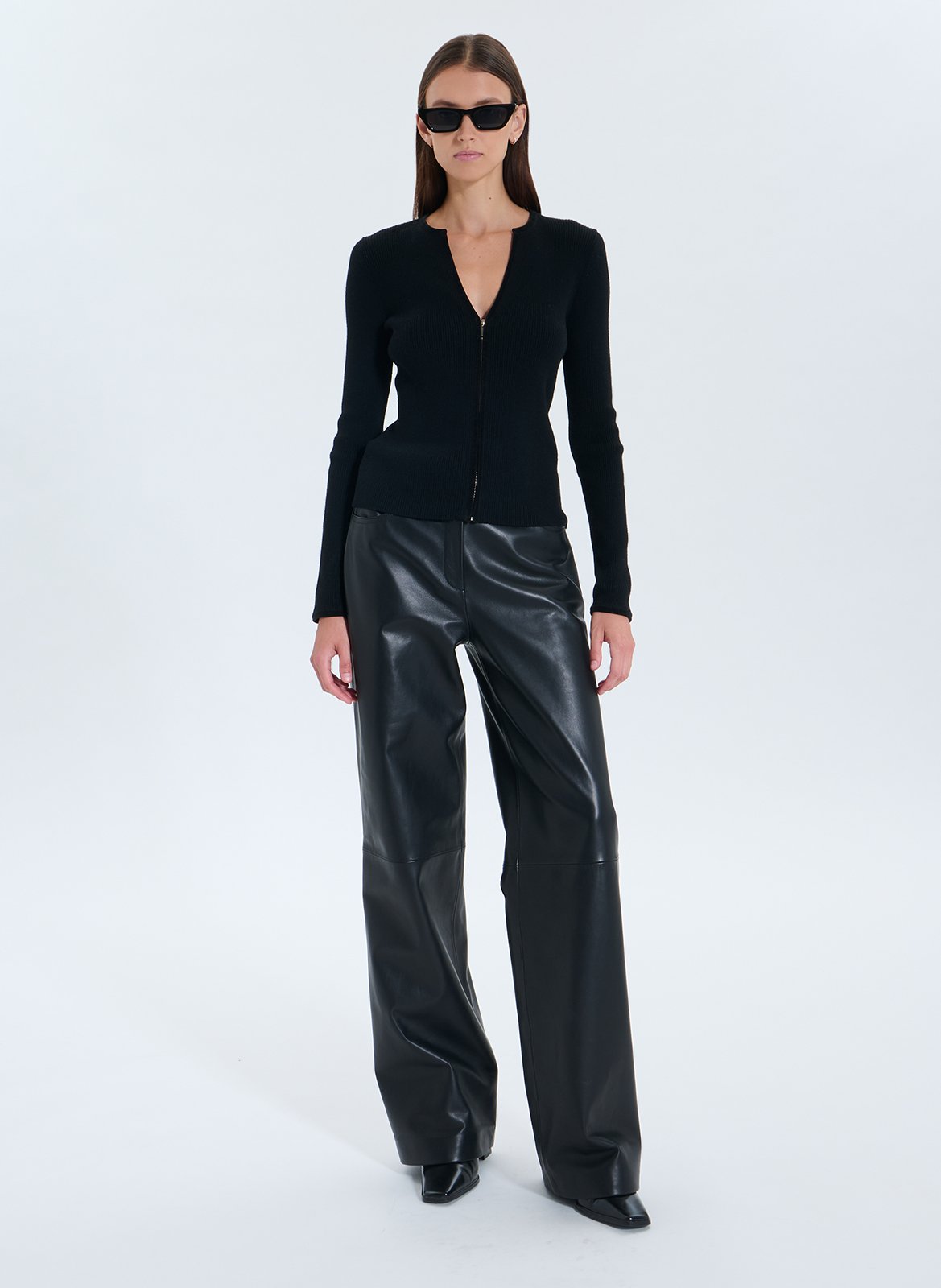 Fitted V-neck ribbed knit vest ZAPA Black