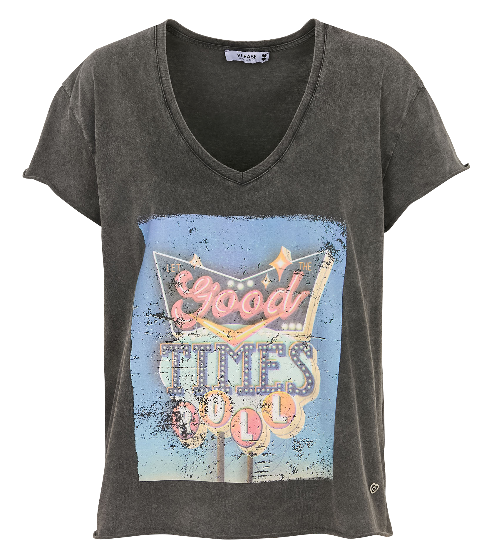 Tee-shirt col V en coton PLEASE Noir