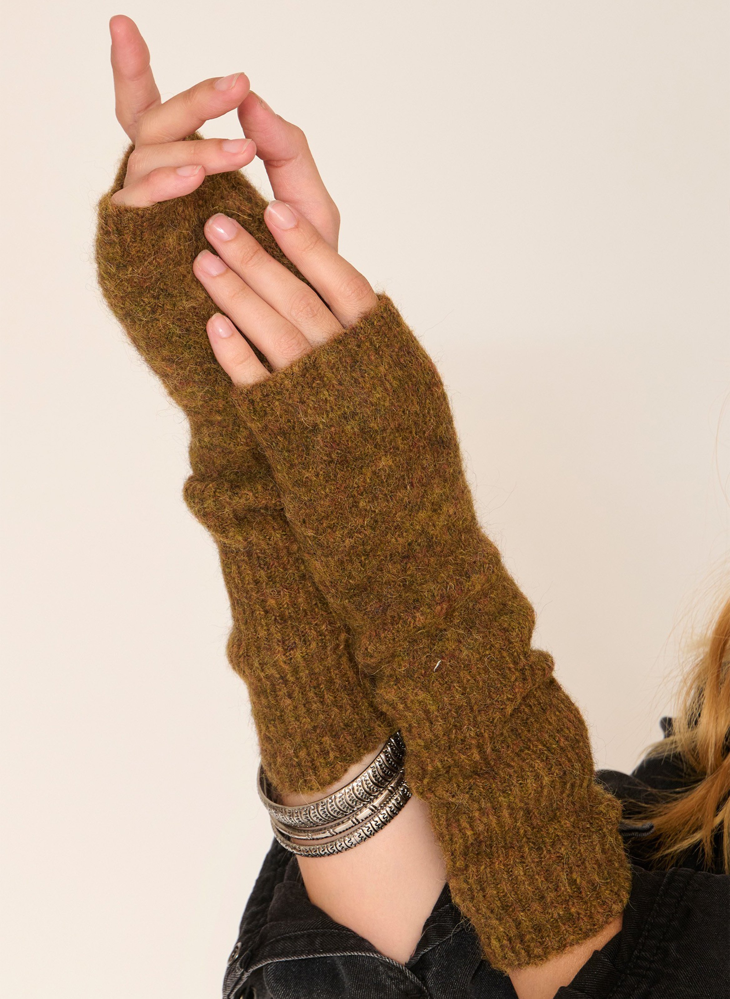 Wool-blend fingerless gloves MKT Khaki