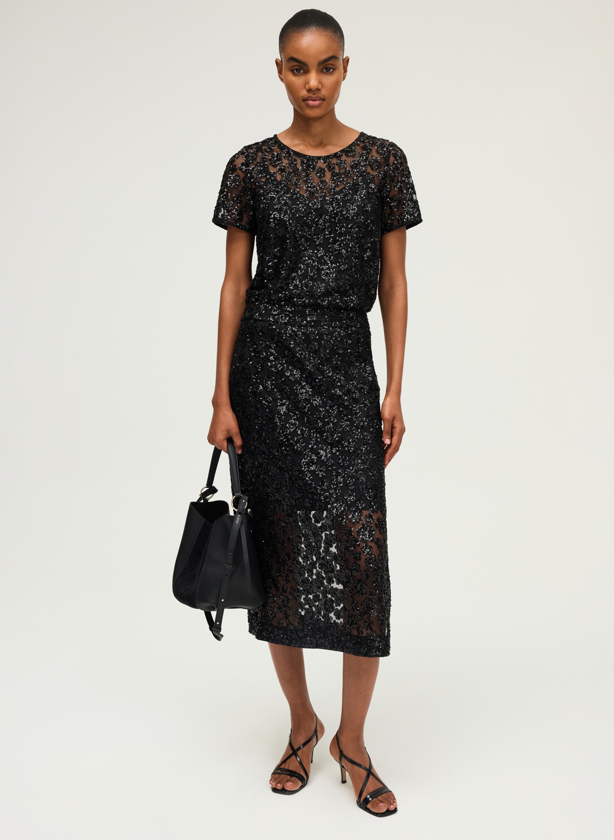 Midi rok met pailletten PABLO Zwart