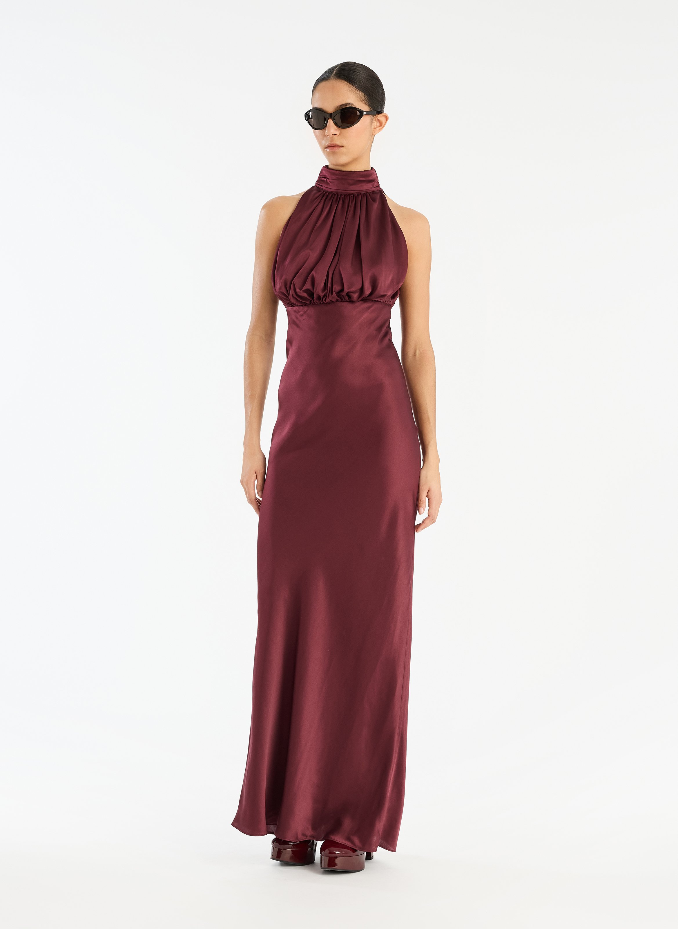 Long silk dress with high neck ROTATE Brown