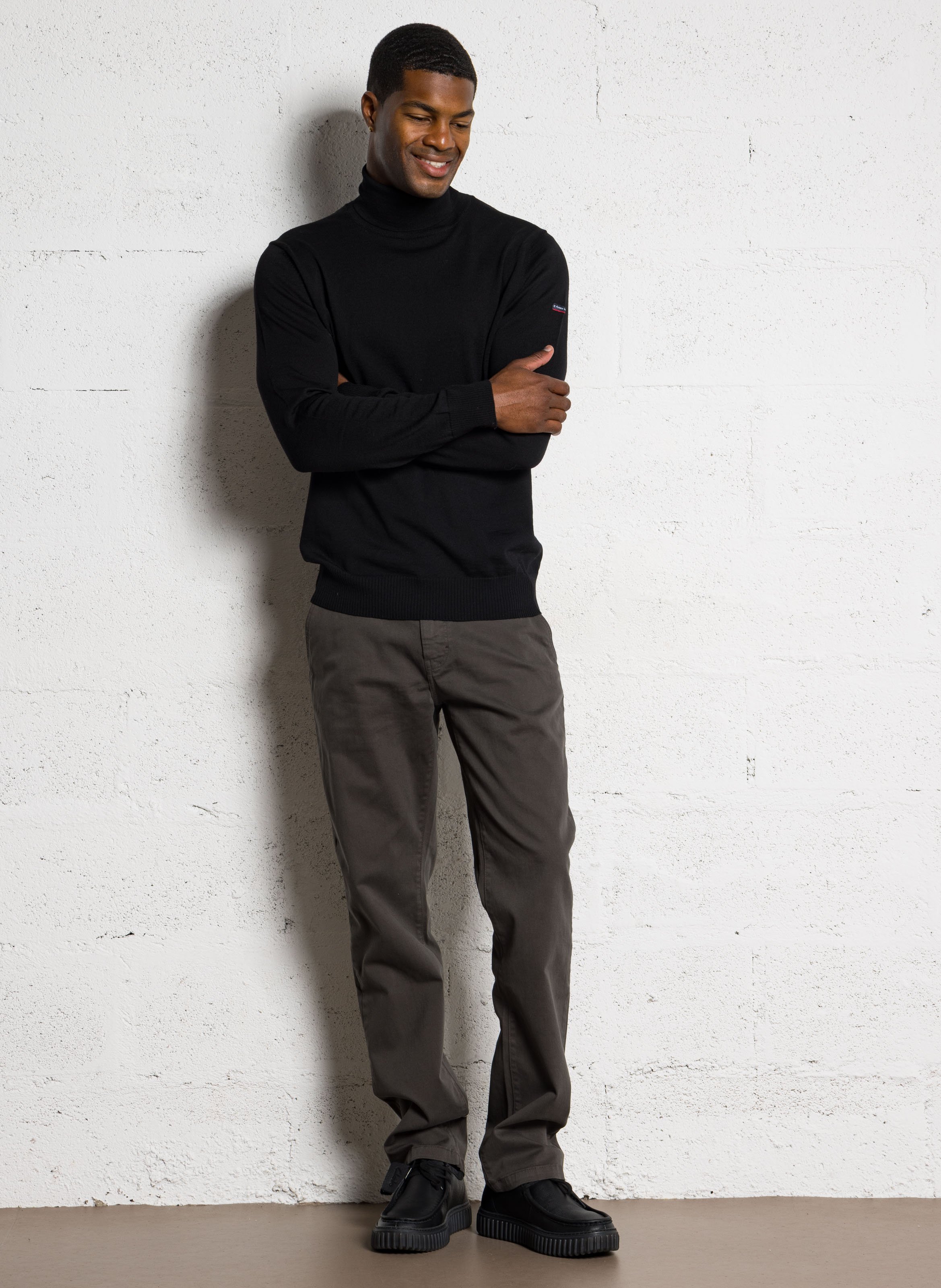 Pantalon chino uni en coton mélangé Kaki