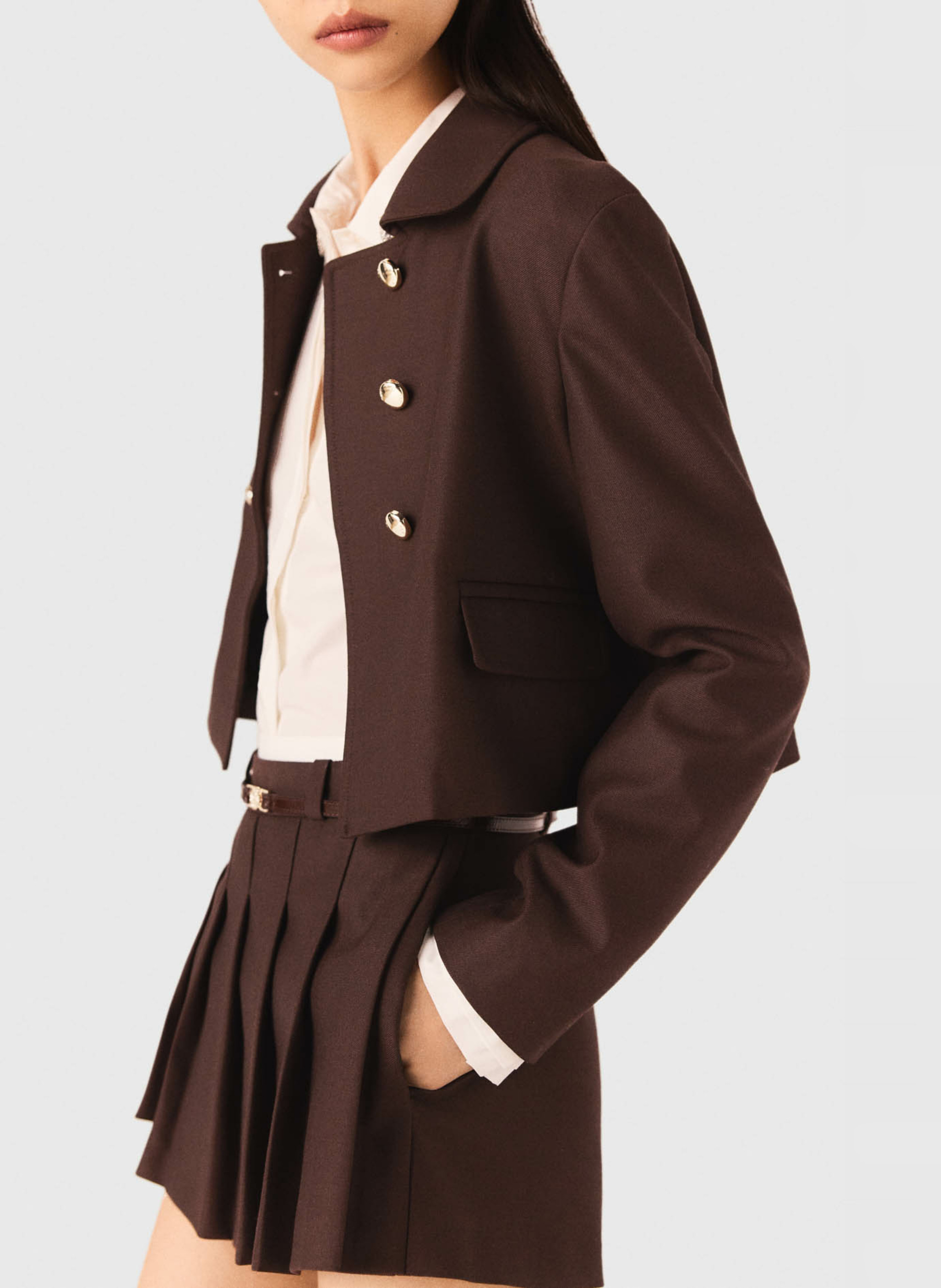 Veste courte droite col classique MAJE Marron