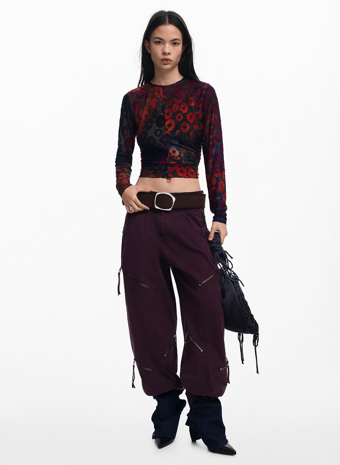 Top ajusté col rond imprimé DESIGUAL Rouge