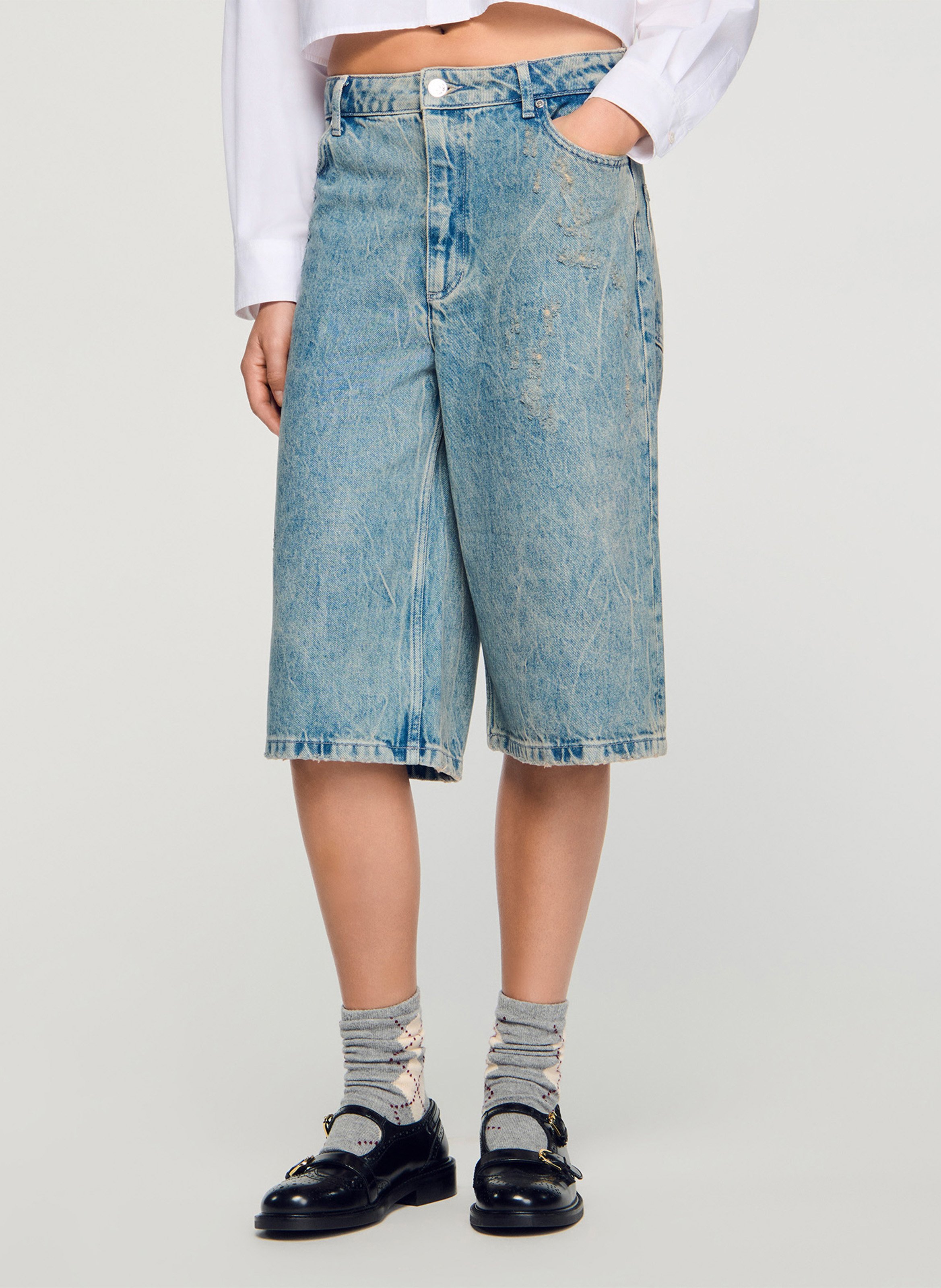 Bermuda large en coton SANDRO Bleu