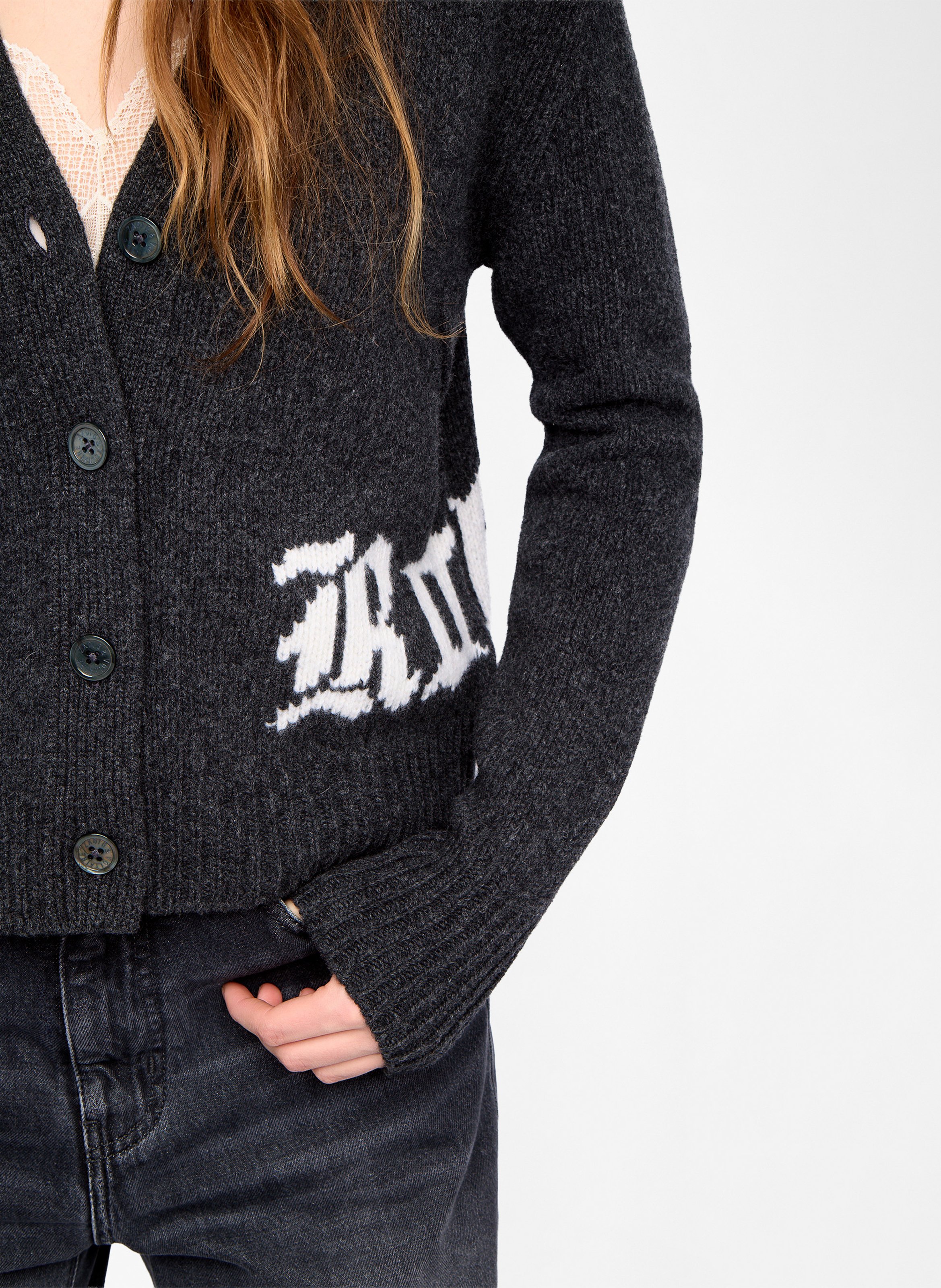 V-Ausschnitt-Knopfleiste aus Wolle ZADIG&VOLTAIRE Grau